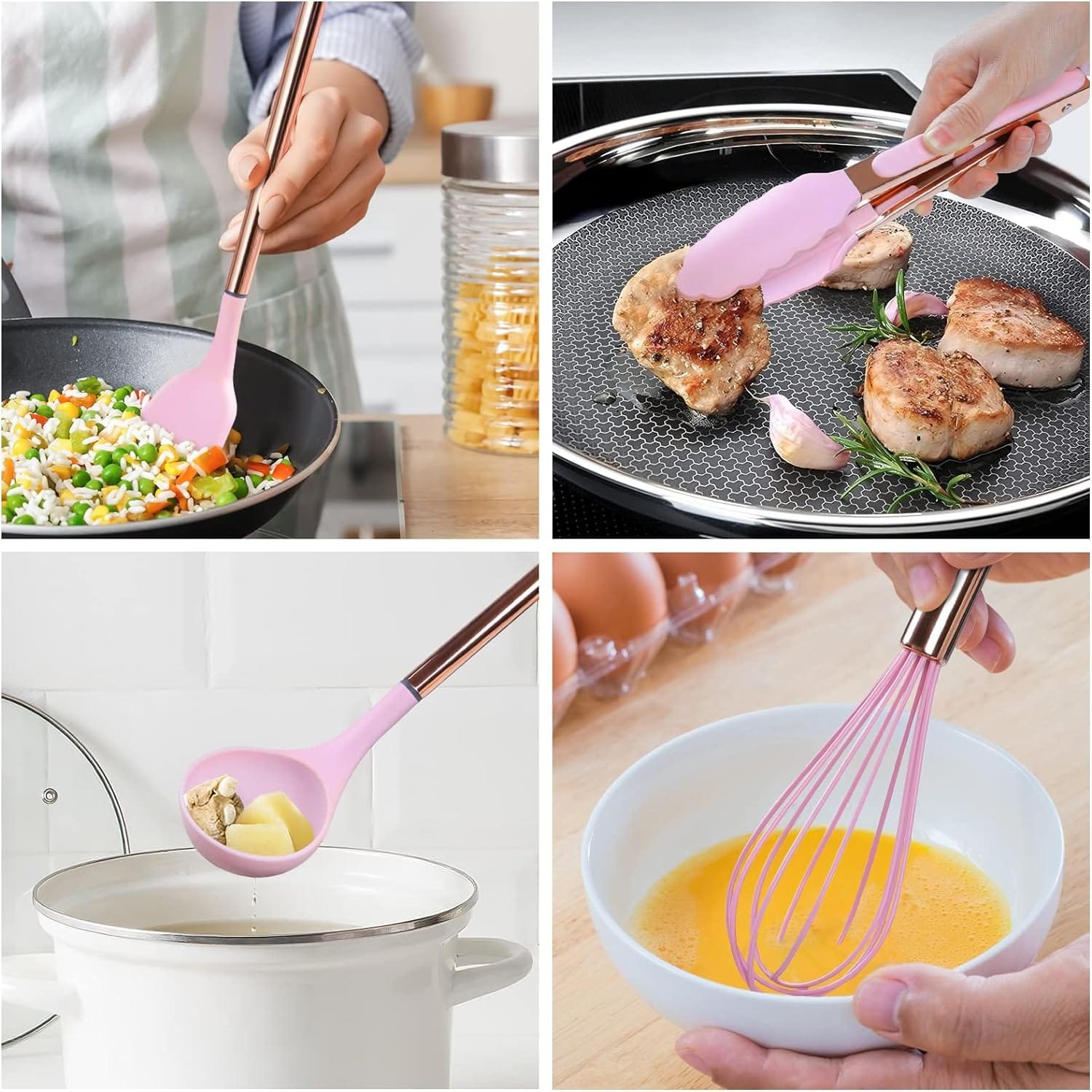 Kitchen Utensil Set with Holder, 22 Pcs Silicone Cooking Utensils Set for Nonstick Cookware, Heat Resistance Spatula Set, Stainless Steel Handle Kitchen Gadgets Utensils Set(Pink) Kitchen Utensil Set with Holder, 22 Pcs Silicone Cooking Utensils Set for Nonstick Cookware, Heat Resistance Spatula Set, Stainless Steel Handle Kitchen Gadgets Utensils Set(Pink)