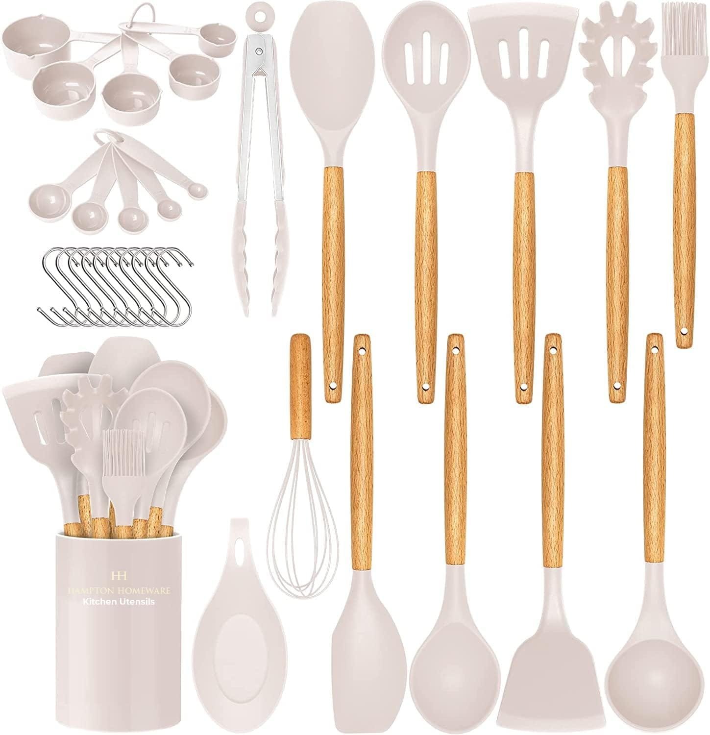 Kitchen Utensils Set, 33 pcs Non-Stick Silicone Cooking Utensils Set, Heat-Resistant Silicone, Wooden Utensils for Cooking, Kitchen Gadgets Spatula Set, Apartment Essentials Kitchen Set (Khaki) Kitchen Utensils Set, 33 pcs Non-Stick Silicone Cooking Utensils Set, Heat-Resistant Silicone, Wooden Utensils for Cooking, Kitchen Gadgets Spatula Set, Apartment Essentials Kitchen Set (Khaki)