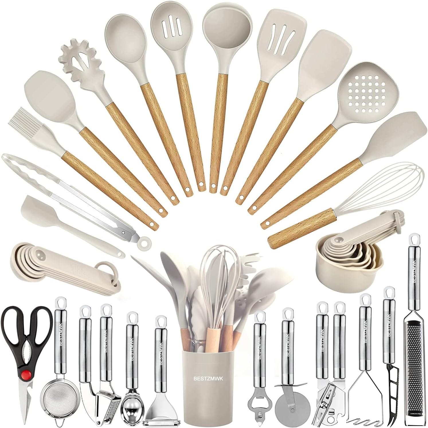 Kitchen Utensils Set- 35 PCs Cooking Utensils with Grater,Tongs, Spoon Spatula Turner Made of Heat Resistant Food Grade Silicone and Wooden Handles Kitchen Gadgets Tools Set for Nonstick Cookware Kitchen Utensils Set- 35 PCs Cooking Utensils with Grater,Tongs, Spoon Spatula Turner Made of Heat Resistant Food Grade Silicone and Wooden Handles Kitchen Gadgets Tools Set for Nonstick Cookware