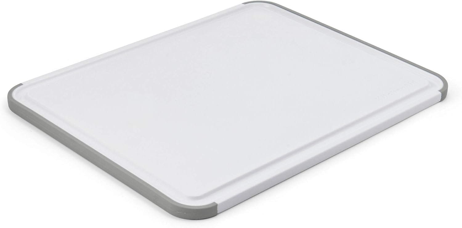 KitchenAid Classic Plastic Cutting Board with Perimeter Trench and Non Slip Edges, Dishwasher Safe, 11 inch x 14 inch, White and Gray KitchenAid Classic Plastic Cutting Board with Perimeter Trench and Non Slip Edges, Dishwasher Safe, 11 inch x 14 inch, White and Gray