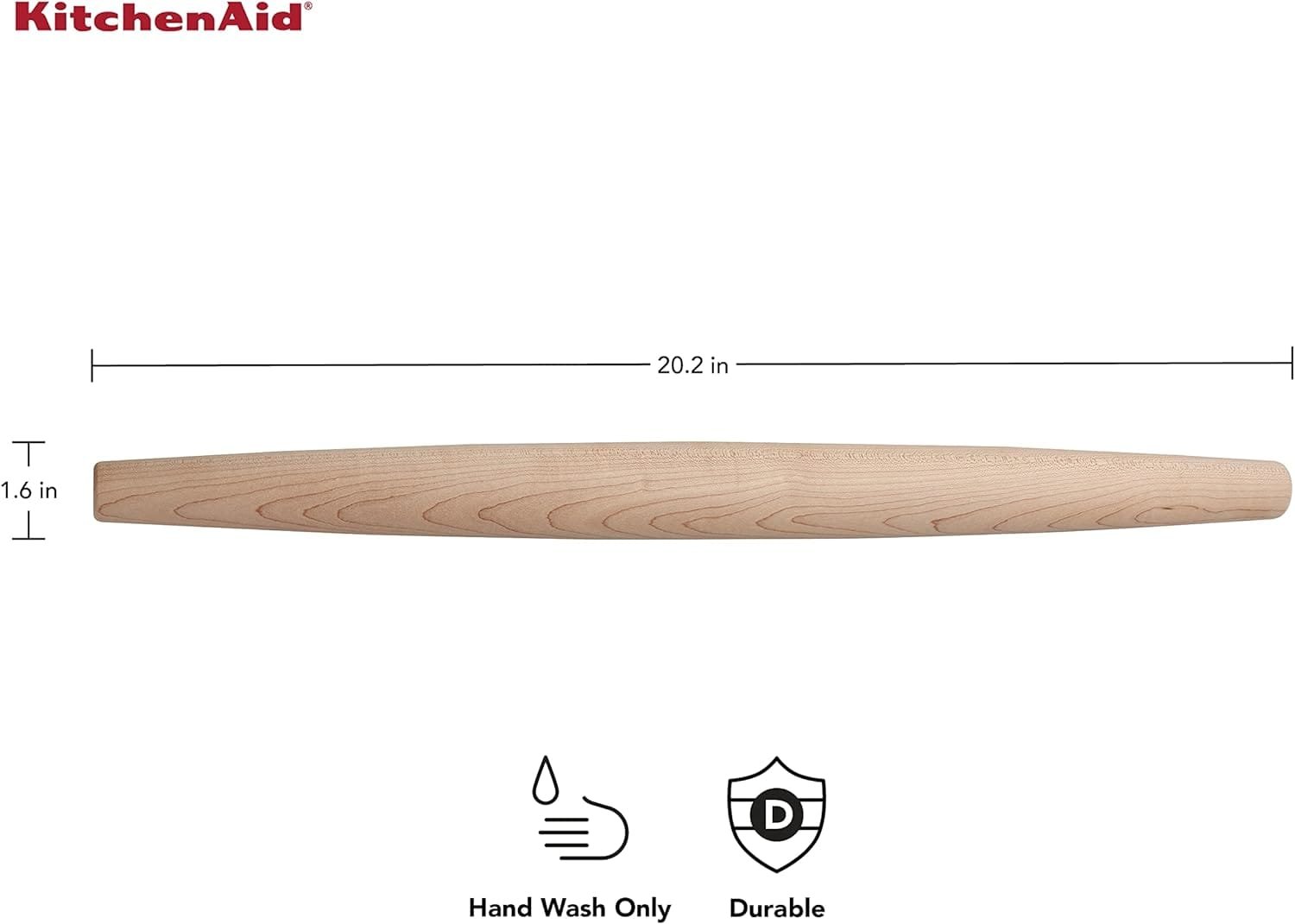 KitchenAid Gourmet Rolling Pin, One Size, Red, 2.5 x 2.5 x 22 inches