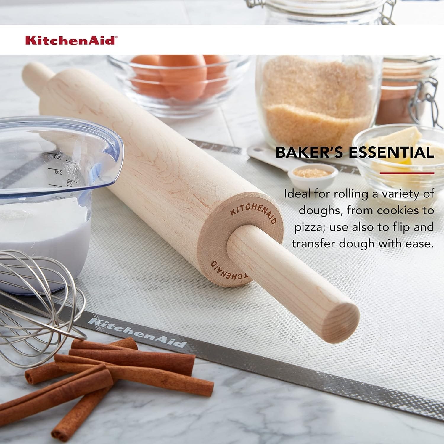 KitchenAid Gourmet Rolling Pin, One Size, Red, 2.5 x 2.5 x 22 inches