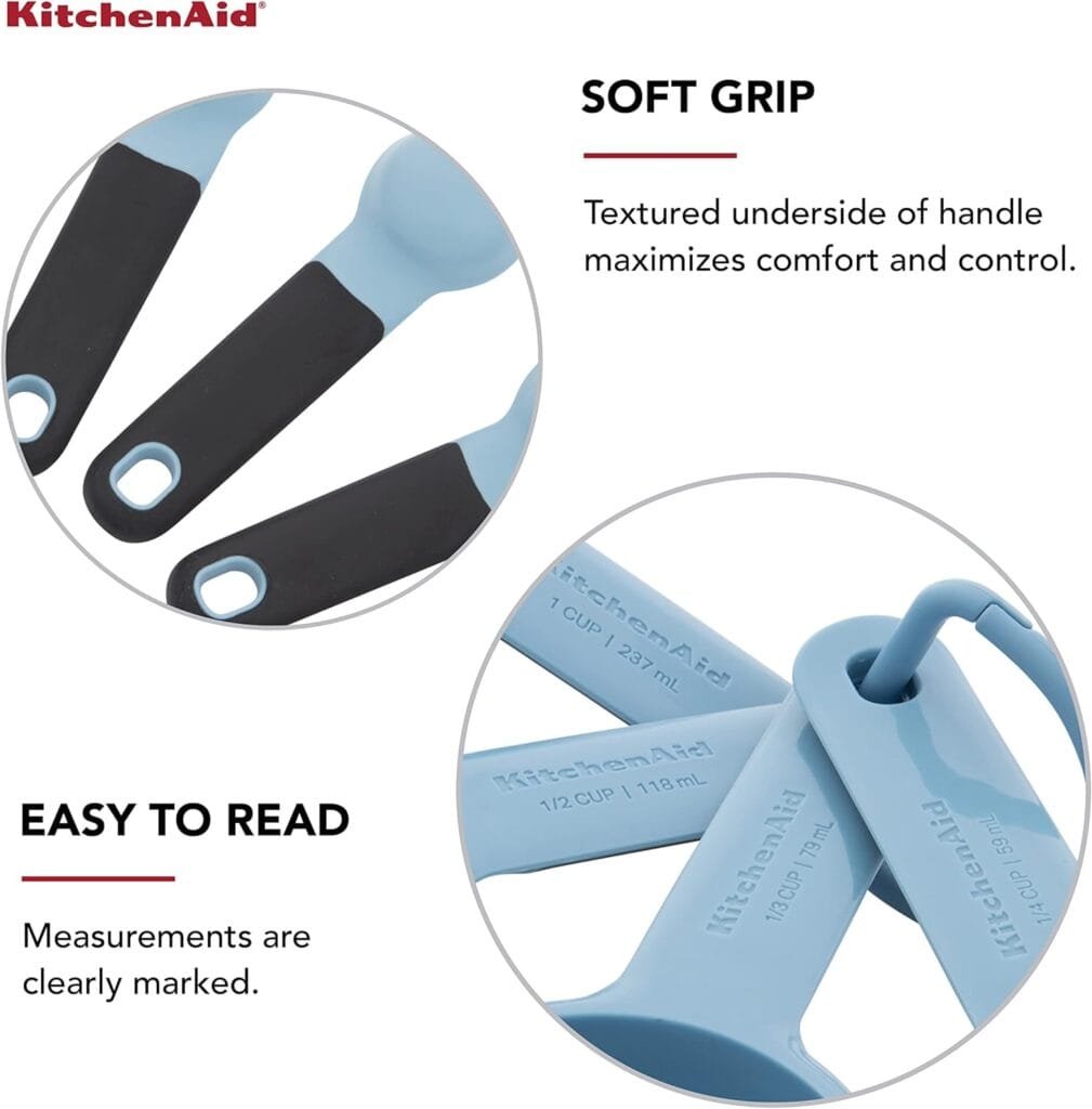 KitchenAid Universal Measuring Cup and Spoon Set, 1/4, 1/2, 1/3, and 1 cup size, and 1 tablespoon, 1/2 tablespoon, 1 teaspoon, 1/2 teaspoon, and 1/4 teaspoon size, 9 Piece, Blue Velvet KitchenAid Universal Measuring Cup and Spoon Set, 1/4, 1/2, 1/3, and 1 cup size, and 1 tablespoon, 1/2 tablespoon, 1 teaspoon, 1/2 teaspoon, and 1/4 teaspoon size, 9 Piece, Blue Velvet
