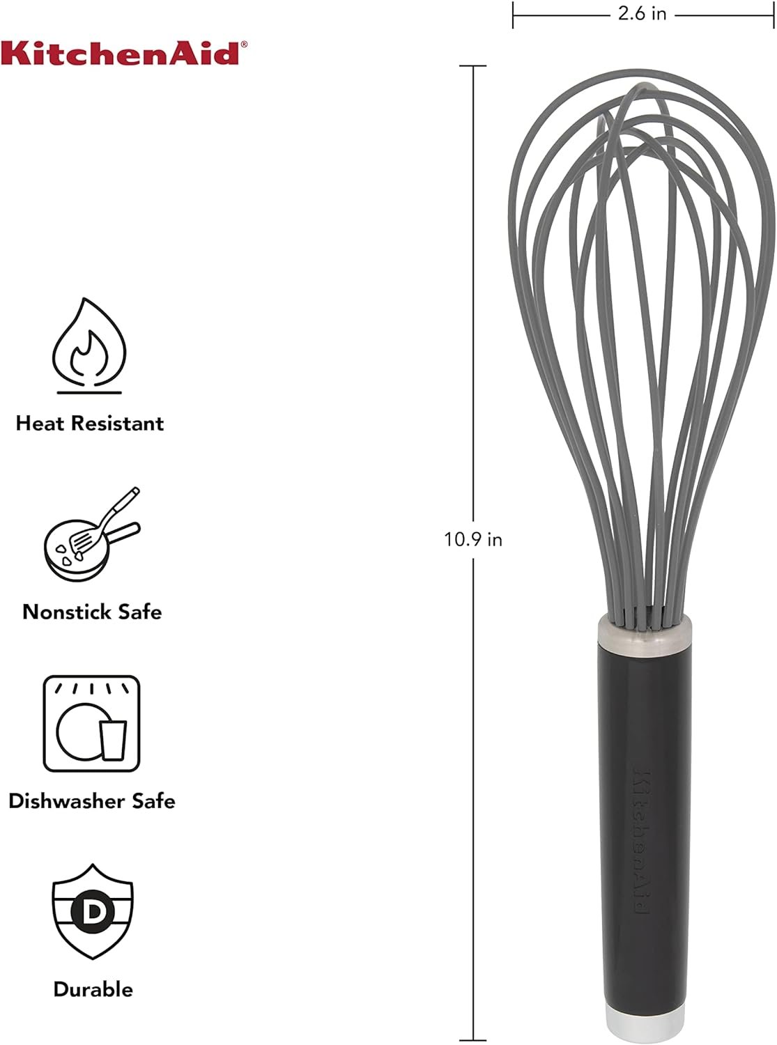 KitchenAid Utility and Silicone Whisk Set, Set Of 2, Black