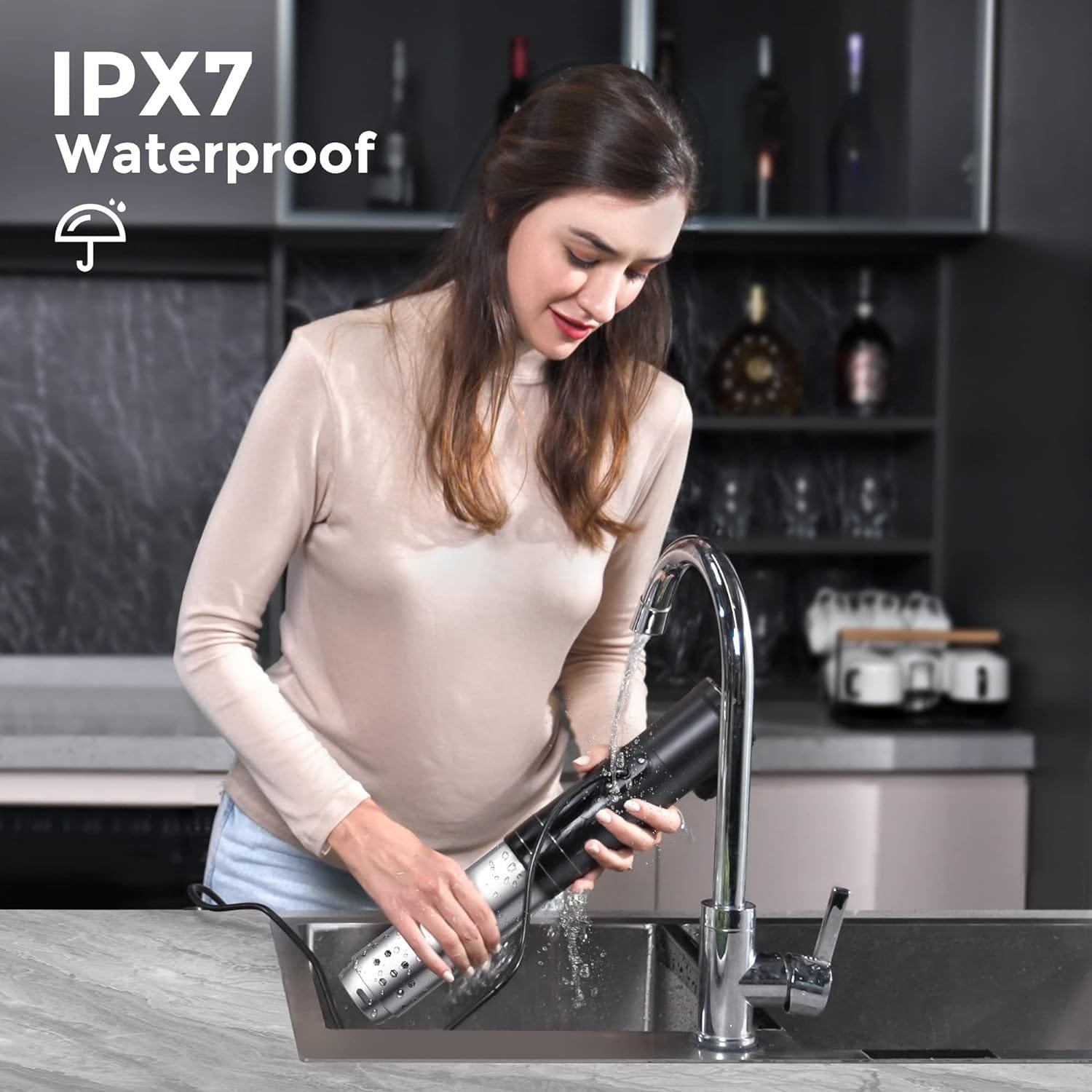 KitchenBoss WIFI Sous Vide Cooker: Ultra-Quiet Sous-vide Cooking Machine 1100 Watts Stainless Steel Immersion Circulator for Kitchen with TFT Preset Recipes, Black