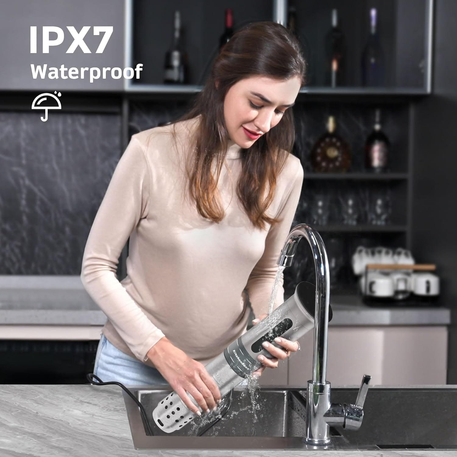 KitchenBoss Wifi Sous Vide Machine: Ultra-quiet Sous-vide Immersion Circulator Cooking Machine APP Control 1100W, IPX7 Waterproof Precision Cooker Accurate Temperature Digital Display, Silver