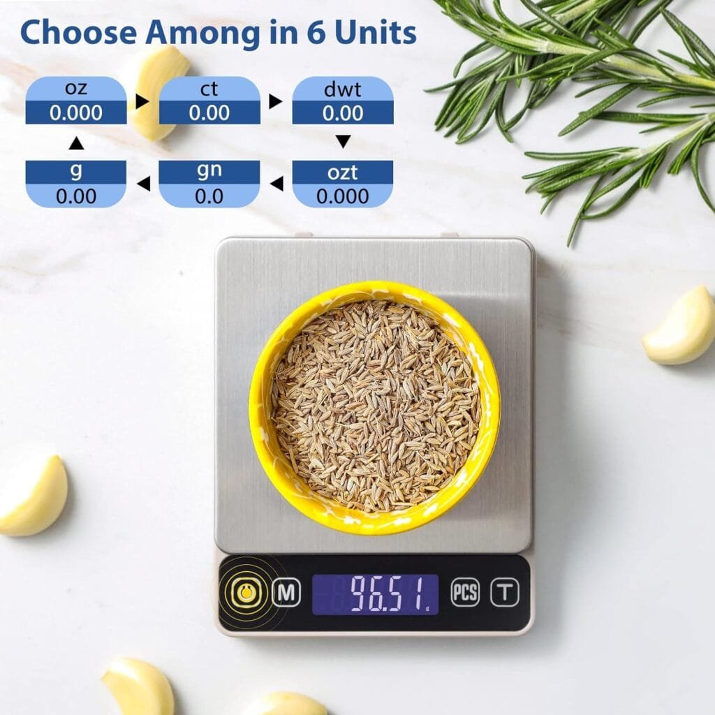 KitchenTour Digital Kitchen Scale - 500g/0.01g High Accuracy Precision Multifunction Food Meat Scale Jewelry Lab Carat Powder Scale with Back-Lit LCD Display(Batteries Included)