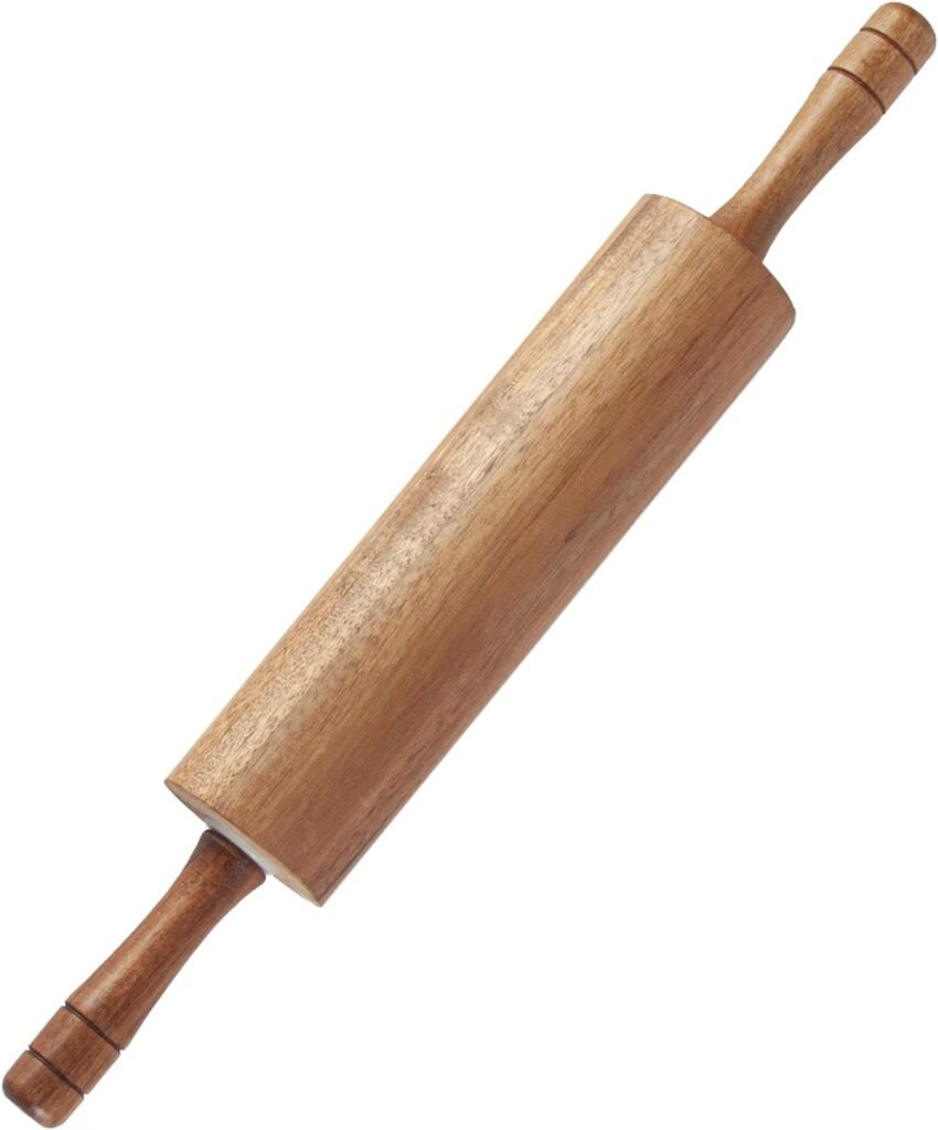 KITEISCAT Acacia Wooden Rolling Pin for Baking- Durable, Non-Stick Dough Roller with Handles- 17 Inches Long For Pizza, Fondant, Crust, Cookie  More- Classic Pastry