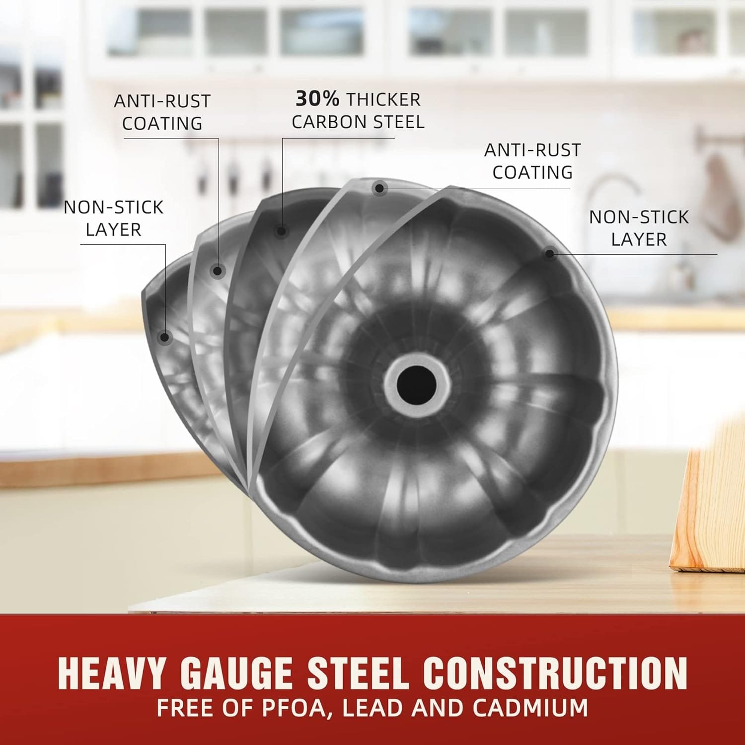 KITESSENSU 9 inch Non-Stick Cake Pans, 12 Cups Premium Fluted Pans for baking, Heavy Duty Carbon Steel Tube Baking Mold, Gray KITESSENSU 9 inch Non-Stick Cake Pans, 12 Cups Premium Fluted Pans for baking, Heavy Duty Carbon Steel Tube Baking Mold, Gray