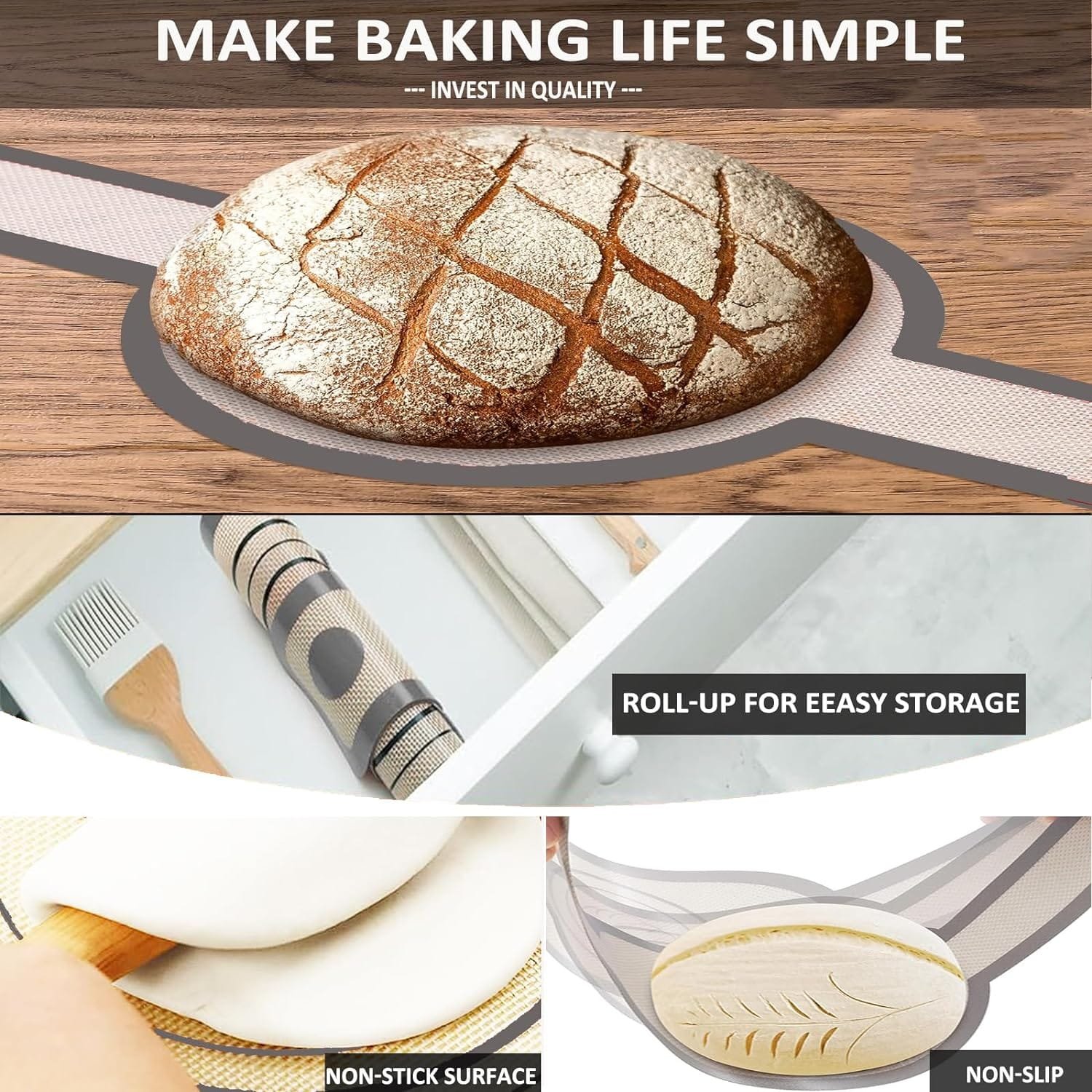 KITMAL Silicone Bread Sling Oval and Round for Dutch Oven, Non Stick Reusable Silicone Baking Mat with Long Handles Sourdough Bread Baking Supplies and Making Tools, Gray