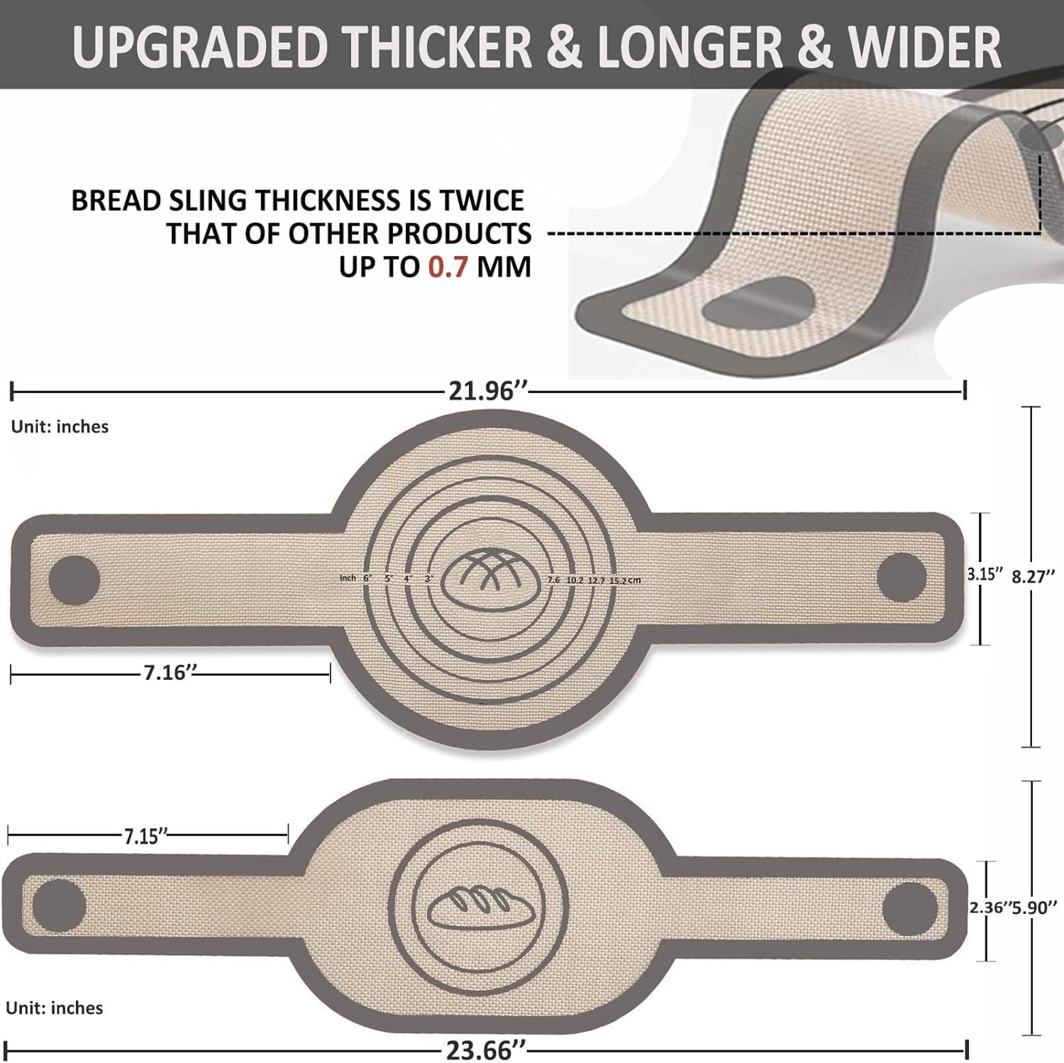 KITMAL Silicone Bread Sling Oval and Round for Dutch Oven, Non Stick Reusable Silicone Baking Mat with Long Handles Sourdough Bread Baking Supplies and Making Tools, Gray