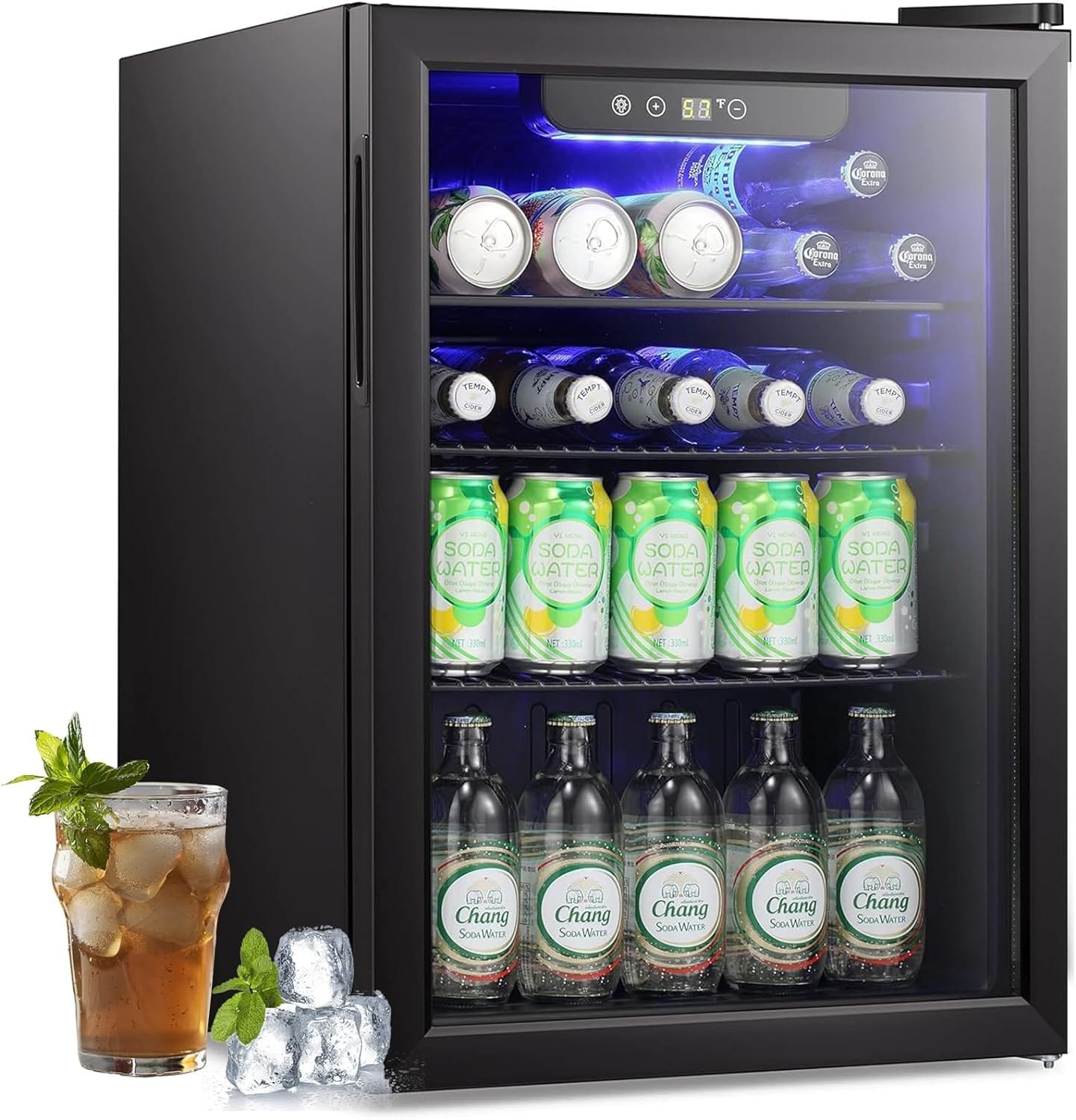 Kndko Beverage Refrigerator 3.2 Cu.Ft, Mini Fridge 130 Can, Little Cooler with Digital Display 32~71℉, Small Refrigerator with 4 Shelves for Bar, Home Office, Bedroom, Garage, Game Room, BLACK