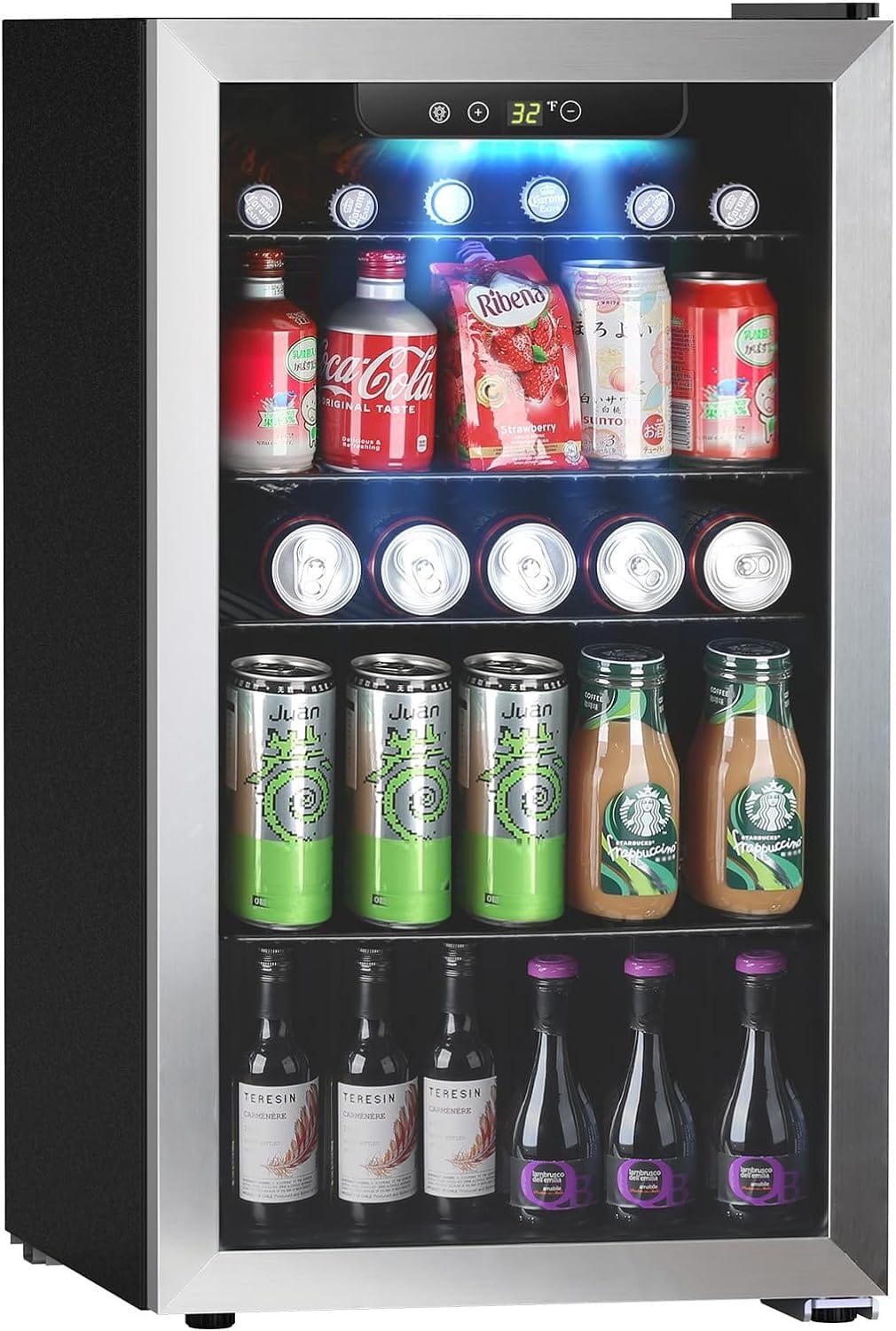 Kndko Beverage Refrigerator 3.2 Cu.Ft, Mini Fridge 130 Can, Little Cooler with Digital Display 32~71℉, Small Refrigerator with 4 Shelves for Bar, Home Office, Bedroom, Garage, Game Room, BLACK