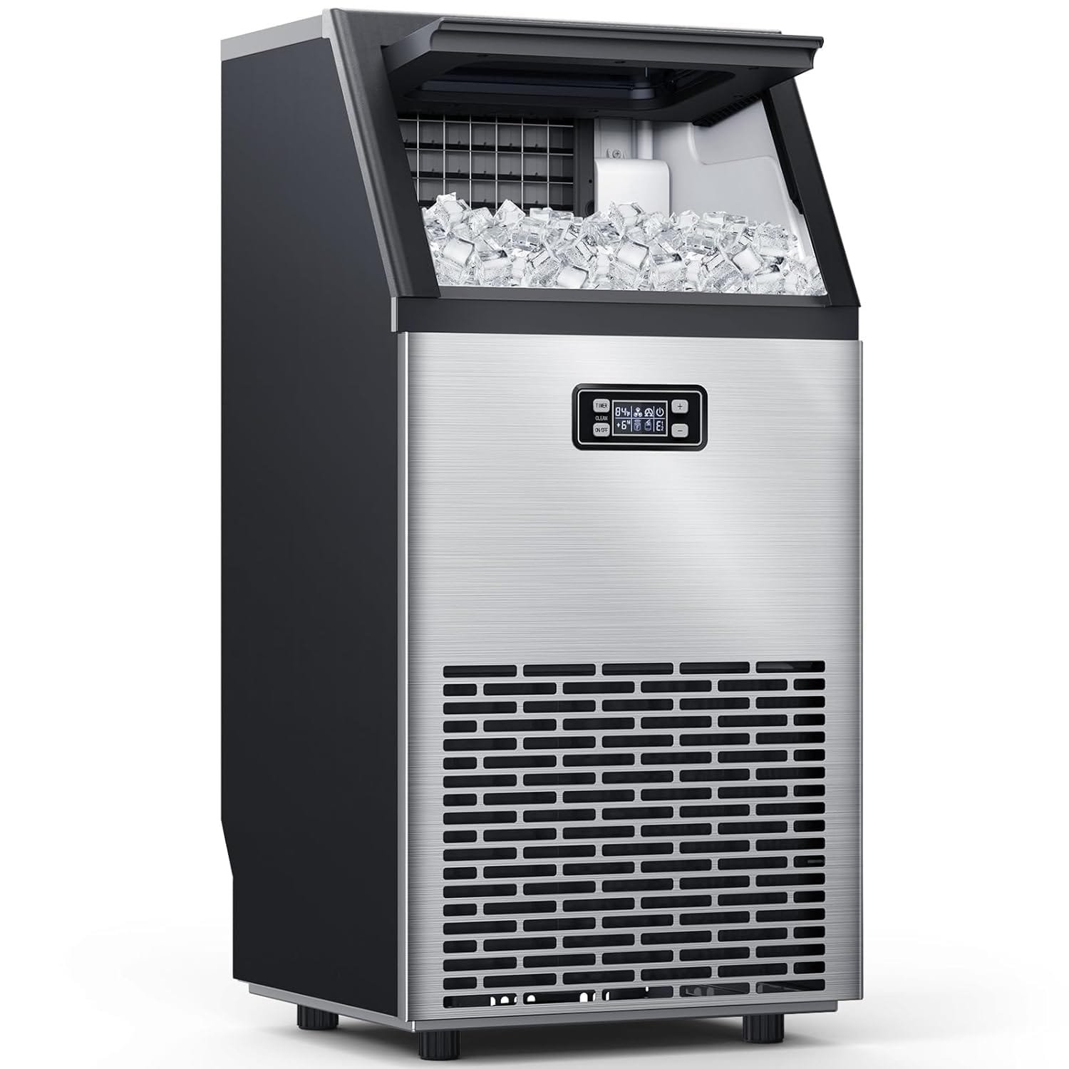 Kndko Commercial Ice Maker Machine, 100 lbs/24H, Stainless Steel Ice Maker with 2 Way Add Water, Under Counter Ice Machine, Freestanding Ice Maker, 24H Timer,Ice Machine for Home,Bar,Restaurant,RV