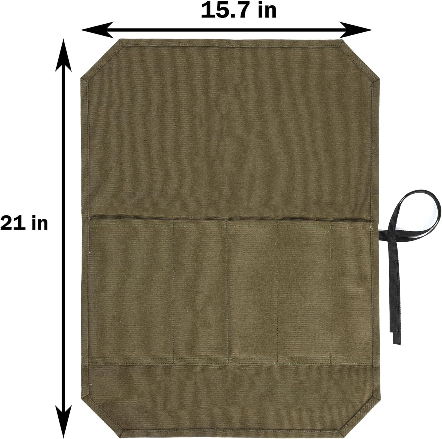 Knife Roll Bag, 16oz Waxed Canvas Chef Knife Bag with 5 Slots, Specialized Anti Cutting Fabric Knife Holder with Tie Rope | Army Green