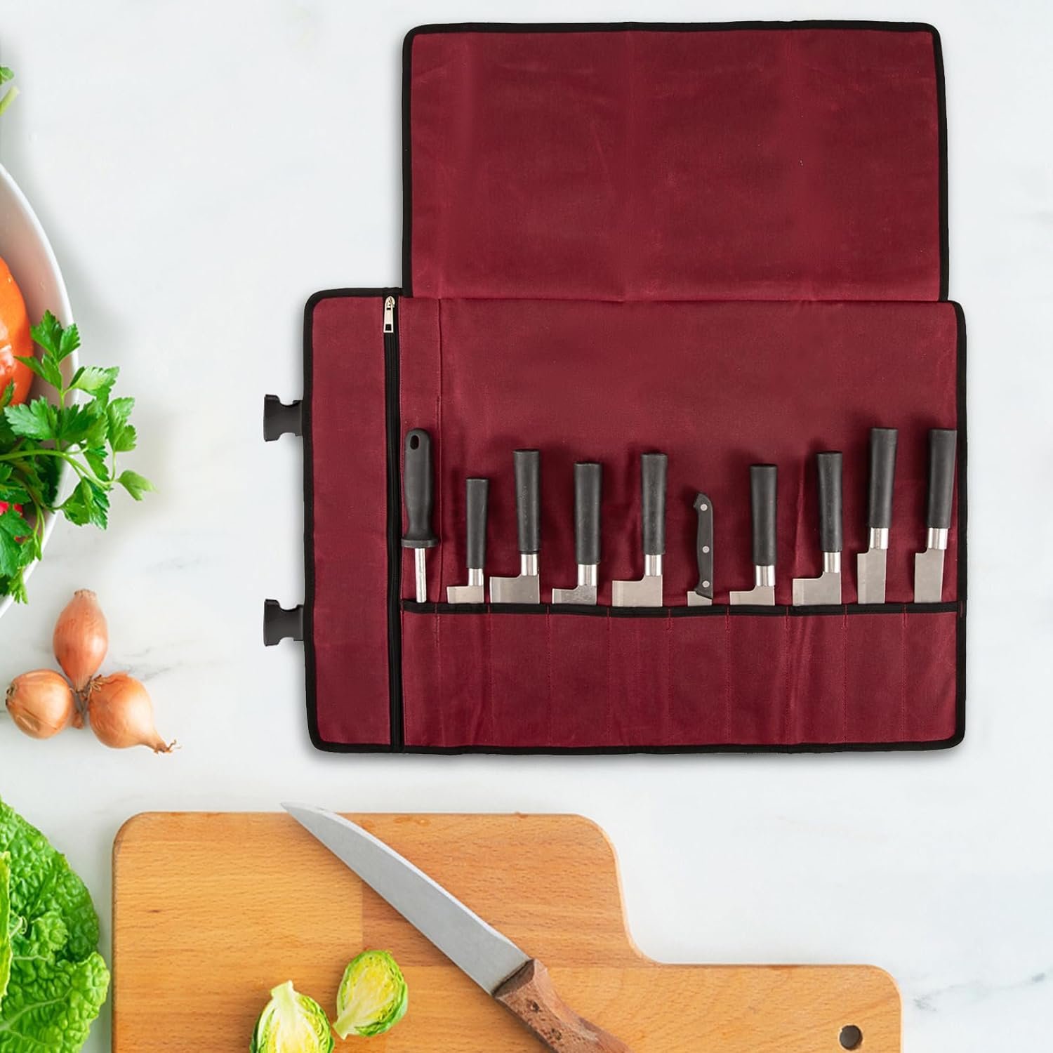Knife Roll,Knife Bag,Knife Case,Waxed Canvas Chef Knife Bag,Portable Knife Roll Bag With 10 Slots Plus 1 Zipper Pockets Can Hold Home Kitchen Knife Tools Up To 18.8”,Heavy Duty Knife Bags For Chefs Knife Roll,Knife Bag,Knife Case,Waxed Canvas Chef Knife Bag,Portable Knife Roll Bag With 10 Slots Plus 1 Zipper Pockets Can Hold Home Kitchen Knife Tools Up To 18.8”,Heavy Duty Knife Bags For Chefs