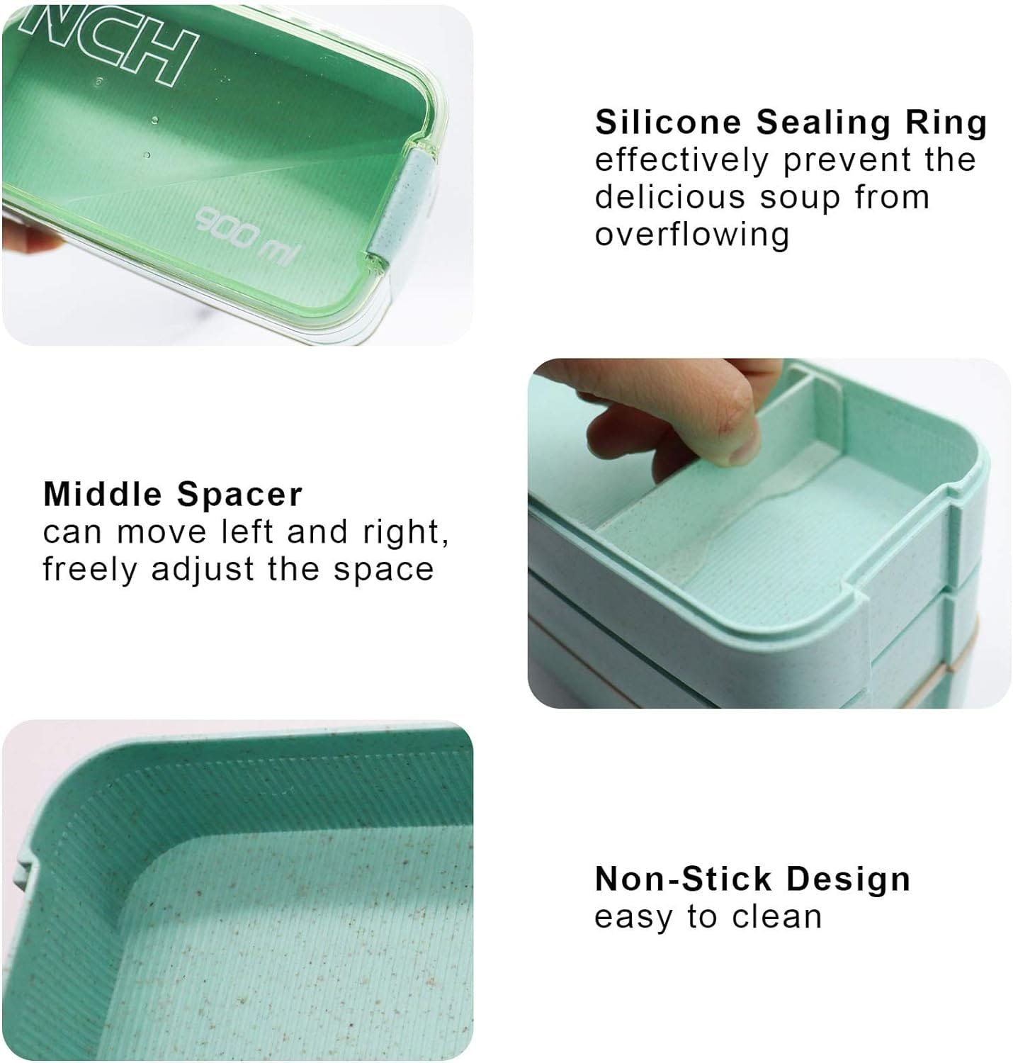 Koccido Bento Box Kit,Japanese Lunch Box 3-In-1 Compartment,Leakproof 3 Layer Lunch Container for Kids and Adults