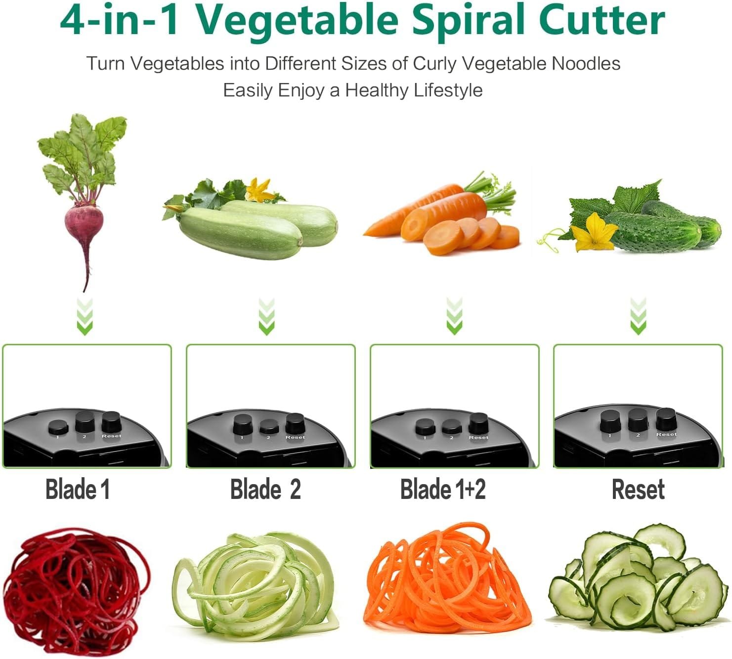 KOLINTY Spiralizer Vegetable Slicer - Zucchini Spaghetti Zoodle Maker Adjustable Handheld Zucchini Noodle Maker Veggie Spiral Cutter for Carrot, Cucumber, Zucchini, Onion, Low Carb Vegan Meals