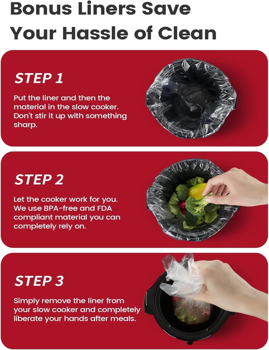 KOOC Small Slow Cooker, 2-Quart, Free Liners Included for Easy Clean-up, Upgraded Ceramic Pot, Adjustable Temp, Nutrient Loss Reduction, Stainless Steel, Black, Round… KOOC Small Slow Cooker, 2-Quart, Free Liners Included for Easy Clean-up, Upgraded Ceramic Pot, Adjustable Temp, Nutrient Loss Reduction, Stainless Steel, Black, Round…