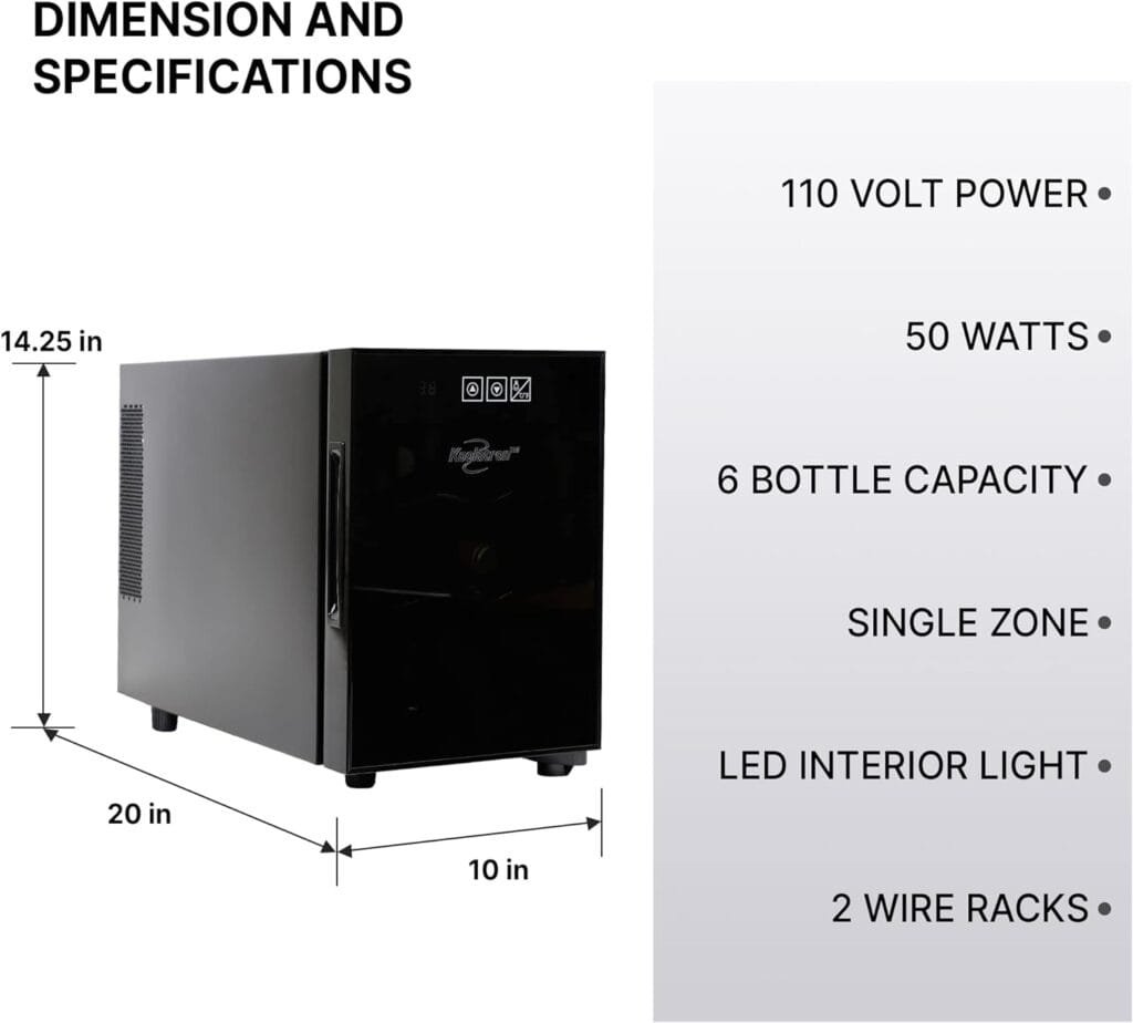 Koolatron 6 Bottle Wine Cooler, Black, Thermoelectric Wine Fridge, 0.65 cu. ft. (16L), Freestanding Wine Cellar, Red, White and Sparkling Wine Storage for Small Kitchen, Apartment, Condo, RV