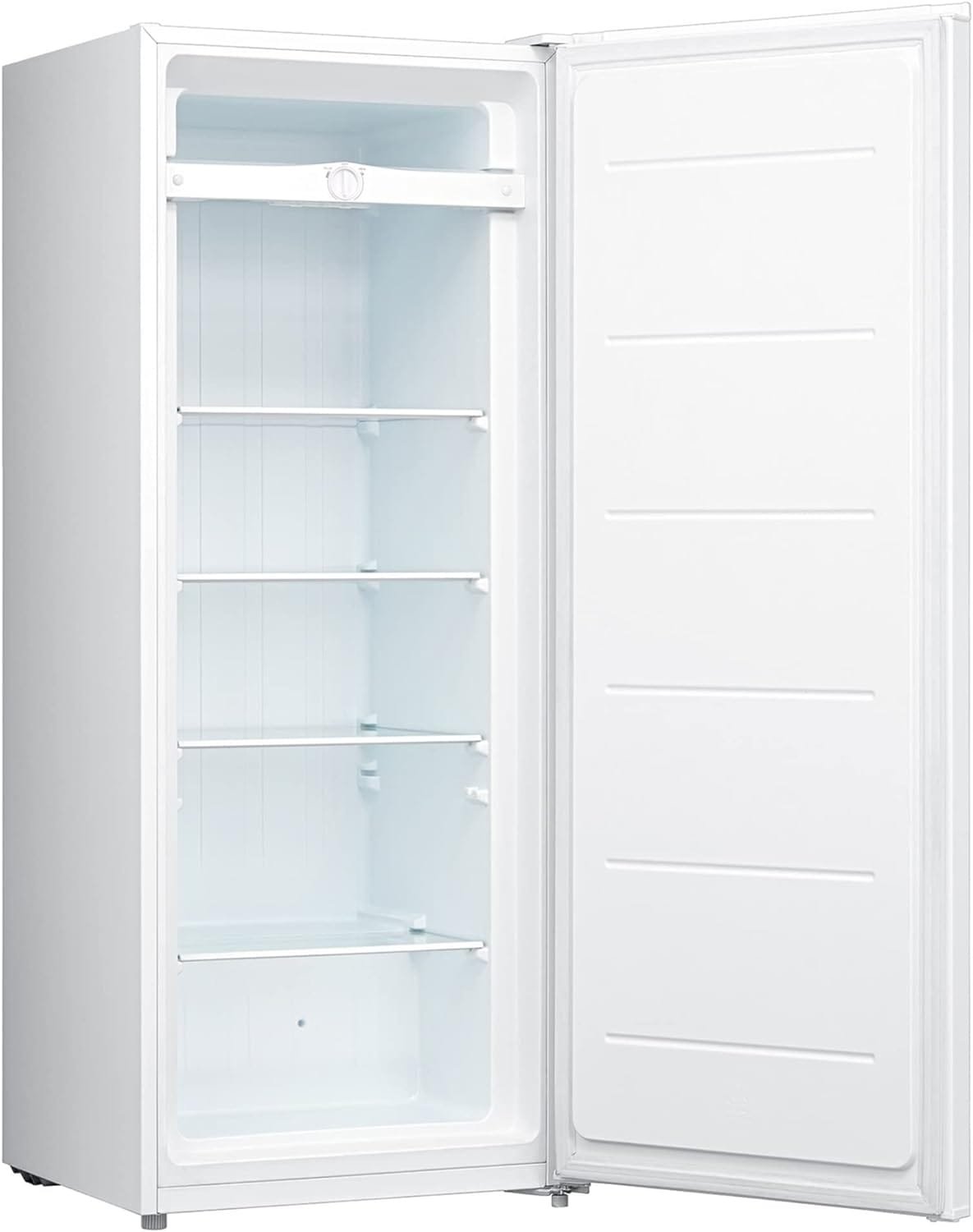 Koolatron Garage-Ready Upright Freezer, 7.0 cu ft (198L), White, Low-Frost, Space-Saving Flat Back, Tempered Glass Shelves, Reversible Door, Pizza Compartment, for Garage, Shed, Basement, Cottage