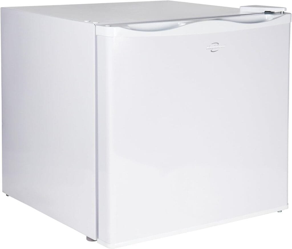 Koolatron Mini Upright Freezer 1.2 cu ft (34L) White, Manual Defrost, Space-Saving Flat Back, Reversible Door, Wire Shelf, for Apartment, Condo, Office, RV, Cabin, Dorm Room, Home Bar