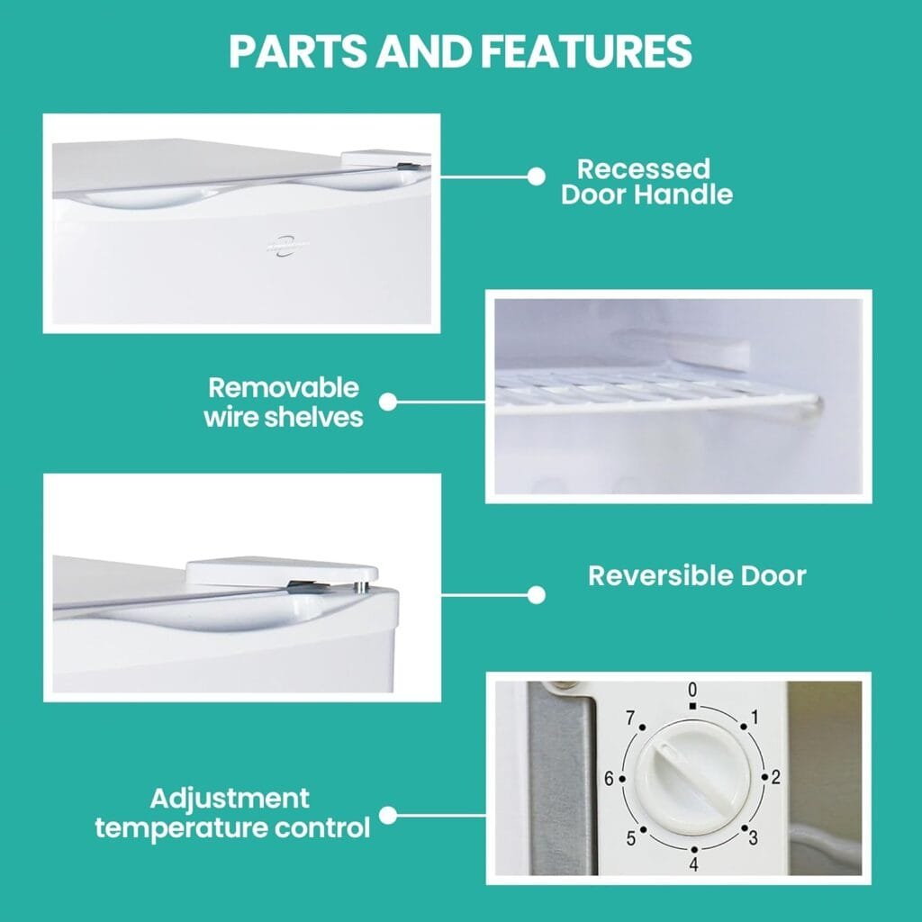 Koolatron Mini Upright Freezer 1.2 cu ft (34L) White, Manual Defrost, Space-Saving Flat Back, Reversible Door, Wire Shelf, for Apartment, Condo, Office, RV, Cabin, Dorm Room, Home Bar