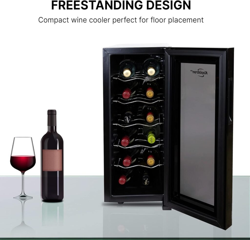 Koolatron Urban Series 12 Bottle Wine Cooler, Thermoelectric Wine Fridge, 1 cu. ft. Freestanding Wine Refrigerator for Home Bar, Small Kitchen, Apartment, Condo, Cottage, RV