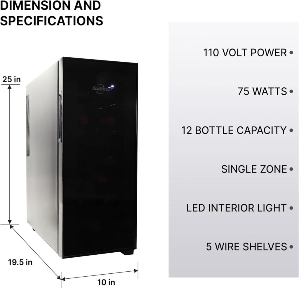 Koolatron Urban Series 12 Bottle Wine Cooler, Thermoelectric Wine Fridge, 1 cu. ft. Freestanding Wine Refrigerator for Home Bar, Small Kitchen, Apartment, Condo, Cottage, RV