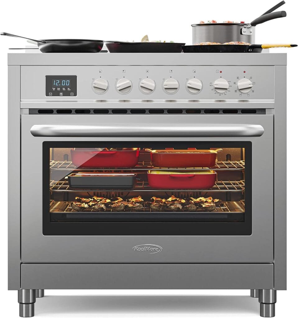 KoolMore 36 Inch All-Electric Range Oven with Ceramic Cooktop Burners, Stainless Steel Kitchen Stove with Large Capacity Convection Cooking, 4.3 cu. ft. (KM-FR36EE-SS) KoolMore 36 Inch All-Electric Range Oven with Ceramic Cooktop Burners, Stainless Steel Kitchen Stove with Large Capacity Convection Cooking, 4.3 cu. ft. (KM-FR36EE-SS)