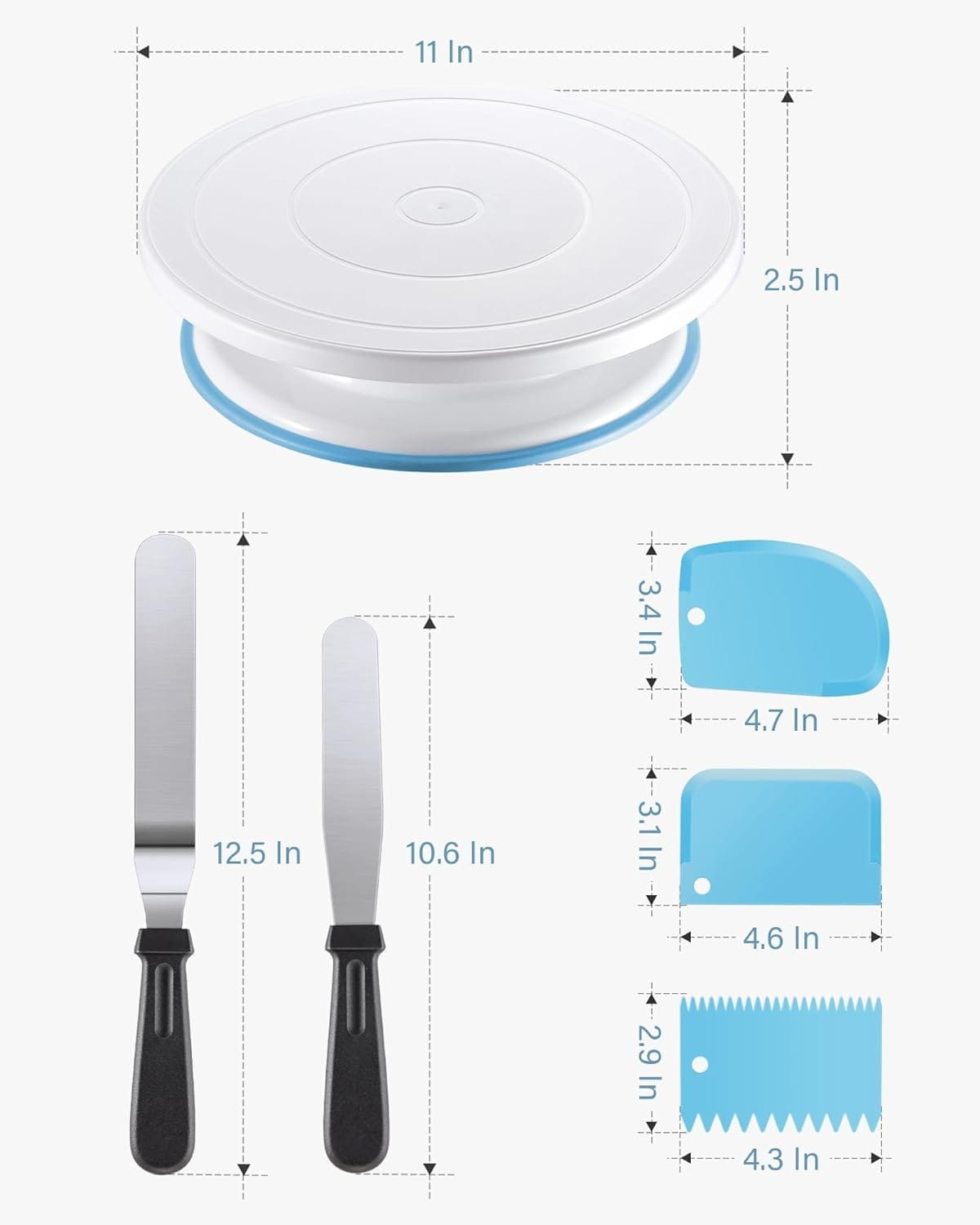 Kootek Cake Decorating Kit Baking Supplies Cake Turntable with 2 Frosting Straight Angled Spatula 3 Icing Smoother Scrapers Baking Accessories Tools for Beginners and Pros, White Kootek Cake Decorating Kit Baking Supplies Cake Turntable with 2 Frosting Straight Angled Spatula 3 Icing Smoother Scrapers Baking Accessories Tools for Beginners and Pros, White