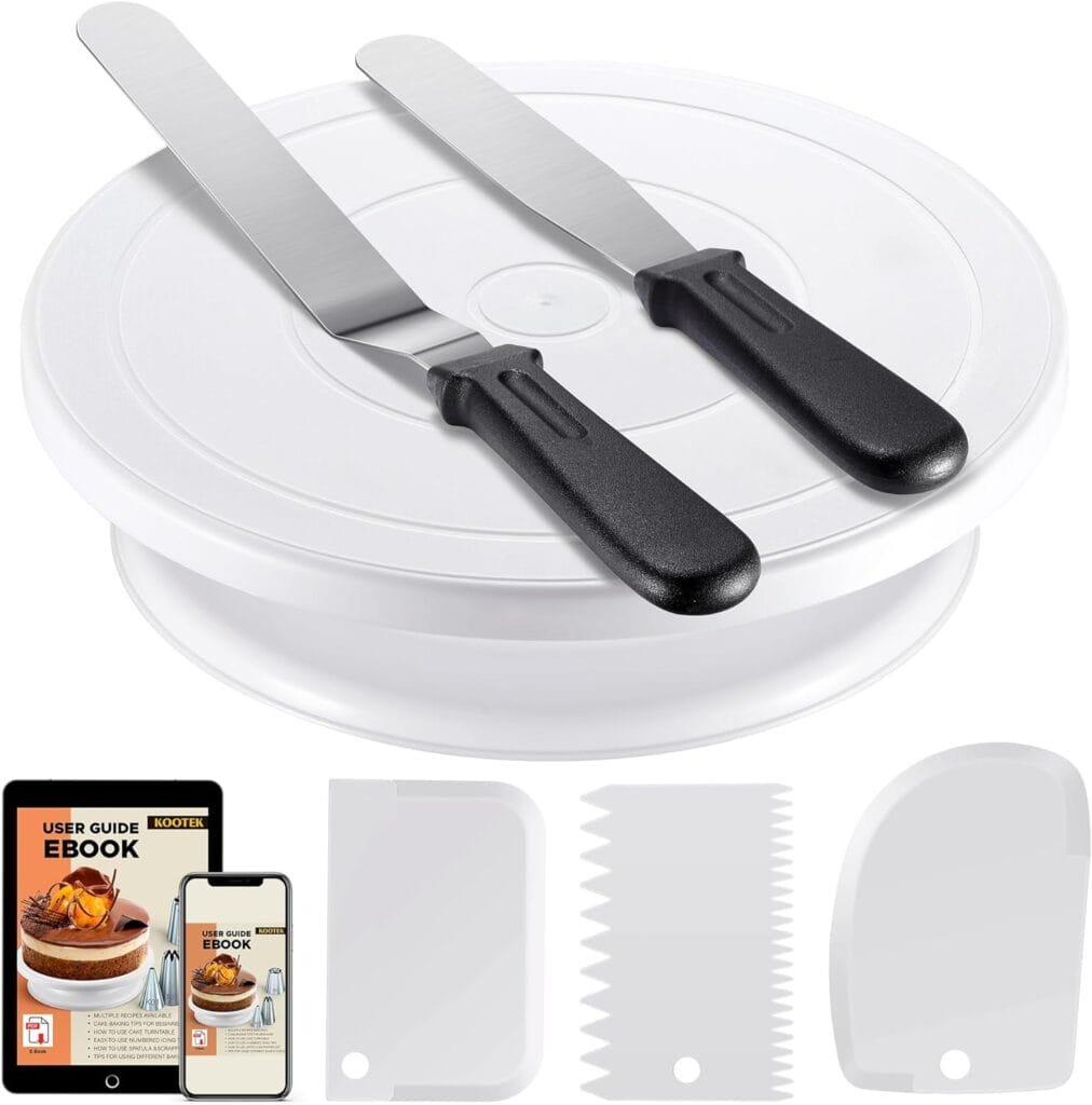 Kootek Cake Decorating Kit Baking Supplies Cake Turntable with 2 Frosting Straight Angled Spatula 3 Icing Smoother Scrapers Baking Accessories Tools for Beginners and Pros, White Kootek Cake Decorating Kit Baking Supplies Cake Turntable with 2 Frosting Straight Angled Spatula 3 Icing Smoother Scrapers Baking Accessories Tools for Beginners and Pros, White