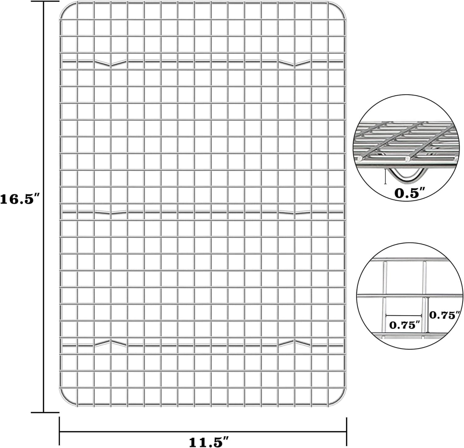 KORCCI Cooling Rack For Baking 2pc- 8.2x11.8, Baking Racks, Stainless Steel Grid Wire Cookie Rack for Cooking, Baking, Roasting, Grilling, Drying, Oven-Safe, Dishwasher-Safe, Heavy Duty,