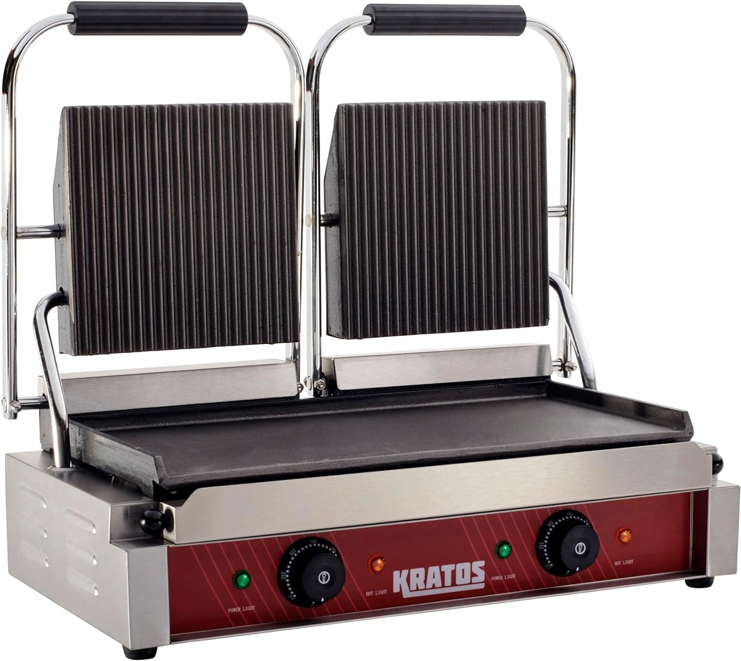 Kratos 29Y-025 Commercial Panini Sandwich Grill with Grooved Top and Smooth Bottom Plates, 18.7 x 9 Cooking Surface, 120V