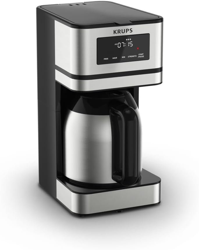 Krups 10-Cup Drip Coffee Maker with Pause  Brew, Keep Warm, 900W - Silver and Black