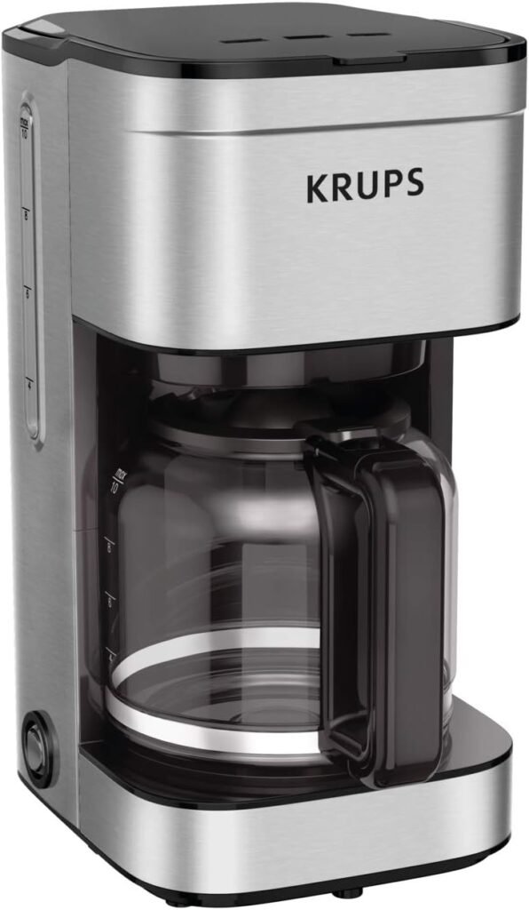 Krups 10-Cup Drip Coffee Maker with Pause  Brew, Keep Warm, 900W - Silver and Black