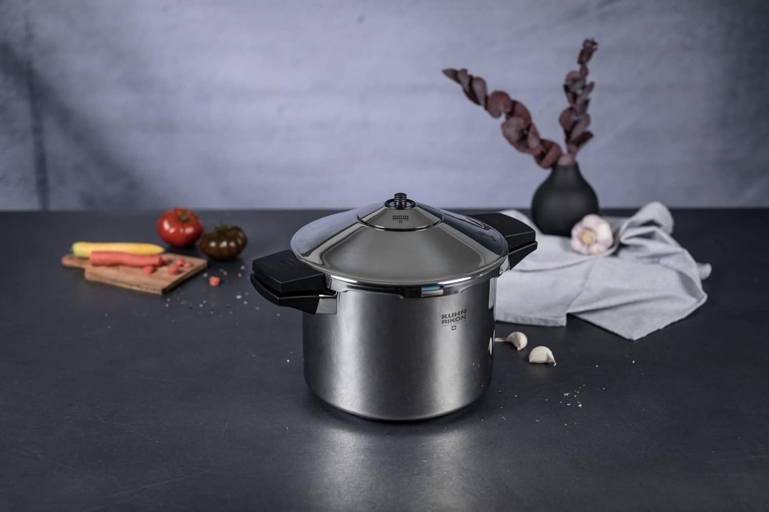 Kuhn Rikon DUROMATIC® Pressure Cooker 8.75” 6.3 qt family of 4 with side handles to save space