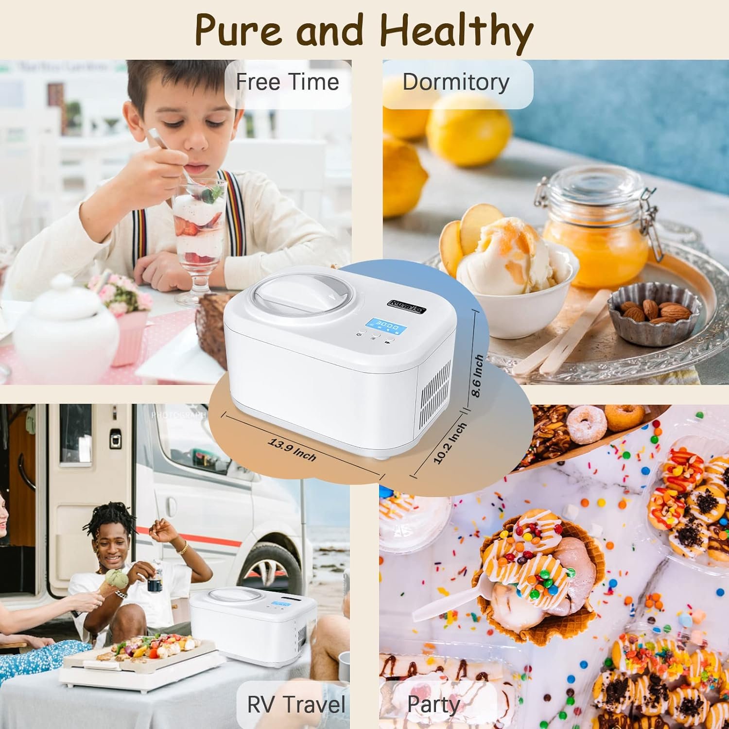 KUMIO 1.2-Quart Automatic Ice Cream Maker with Compressor, No Pre-freezing, 4 Modes Frozen Yogurt Machine with LCD Display Timer, Electric Sorbet Maker Gelato Maker, Keep Cool Function KUMIO 1.2-Quart Automatic Ice Cream Maker with Compressor, No Pre-freezing, 4 Modes Frozen Yogurt Machine with LCD Display Timer, Electric Sorbet Maker Gelato Maker, Keep Cool Function