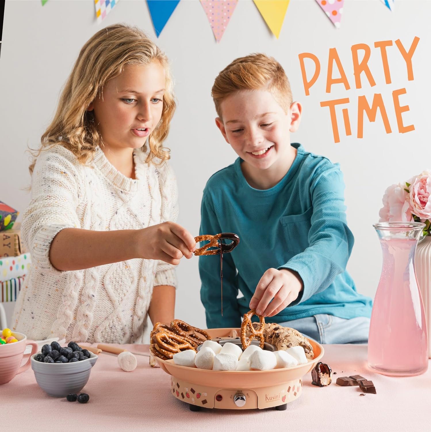 Kusini Electric Fondue Pot Set - Chocolate Fondue Kit - Temperature Control, Detachable Serving Trays,  4 Roasting Forks - Gift Set  Date Night Idea. Serve at Movie Night or Game Night. Kusini Electric Fondue Pot Set - Chocolate Fondue Kit - Temperature Control, Detachable Serving Trays,  4 Roasting Forks - Gift Set  Date Night Idea. Serve at Movie Night or Game Night.