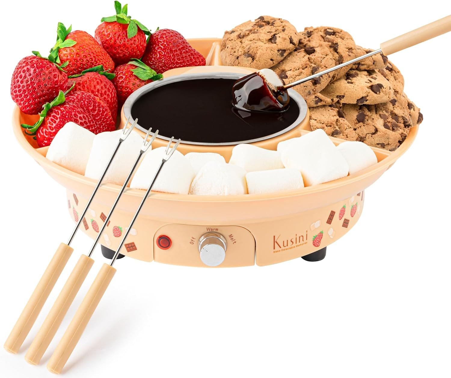 Kusini Electric Fondue Pot Set - Chocolate Fondue Kit - Temperature Control, Detachable Serving Trays,  4 Roasting Forks - Gift Set  Date Night Idea. Serve at Movie Night or Game Night. Kusini Electric Fondue Pot Set - Chocolate Fondue Kit - Temperature Control, Detachable Serving Trays,  4 Roasting Forks - Gift Set  Date Night Idea. Serve at Movie Night or Game Night.