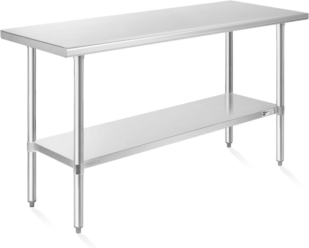 KUTLER Stainless Steel Table 24 x 60 Inches, NSF Heavy Duty Commercial Kitchen Prep and Work Table with Undershelf for Restaurant, Hotel, Home KUTLER Stainless Steel Table 24 x 60 Inches, NSF Heavy Duty Commercial Kitchen Prep and Work Table with Undershelf for Restaurant, Hotel, Home