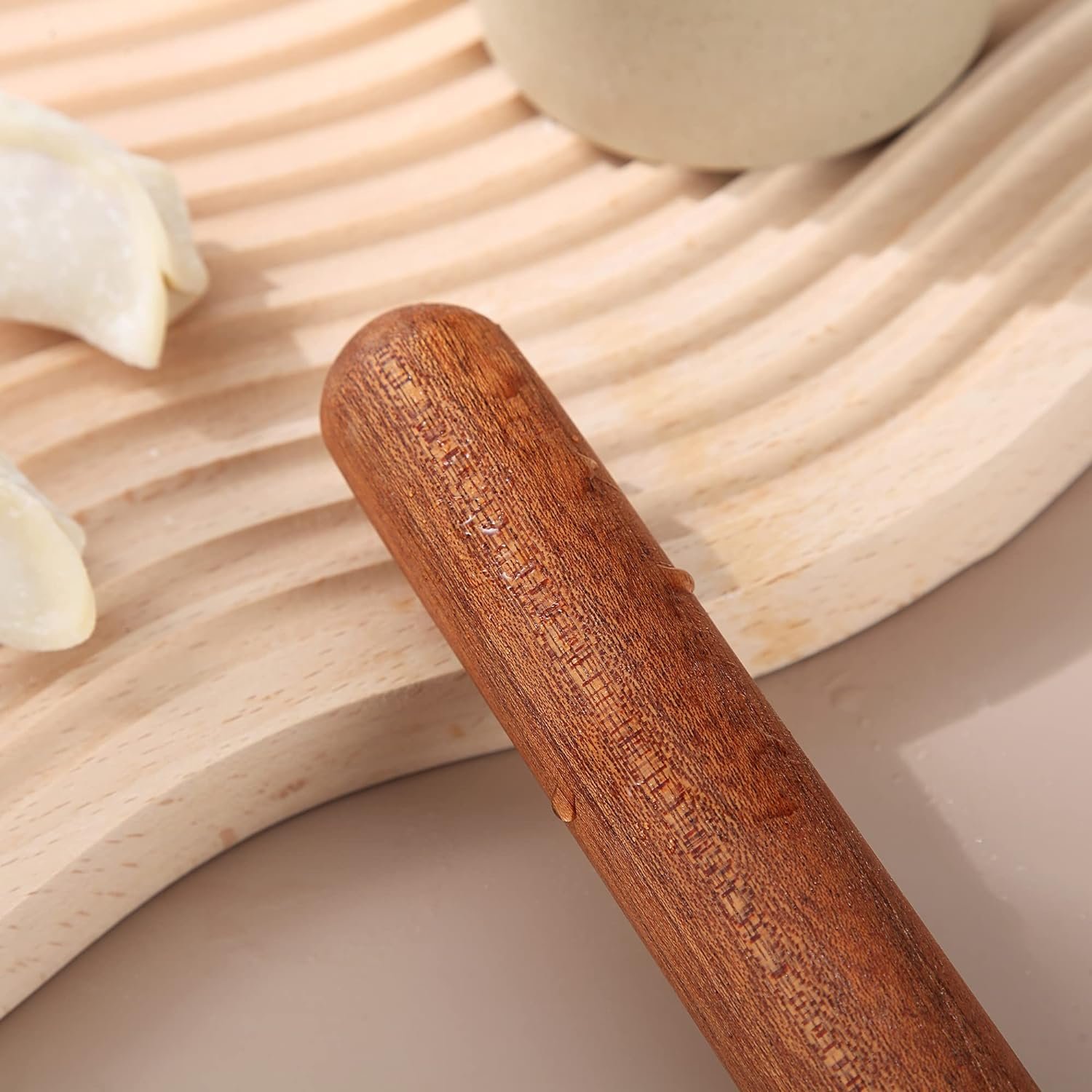 Kyraton Rolling Pin for Baking, Wood Dough French Pizza Dough Roller, Dumpling Pin for Pie Cookie (7.9-Inch)