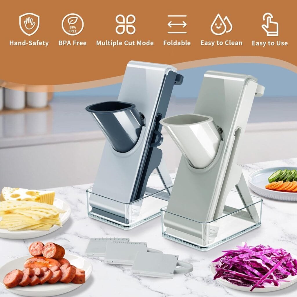 LaCyan Mandoline Slicer, Potatoes Slicer, 4in1 Mandoline Slicer for kitchen, Mandoline Food Slicer, Safe Mandoline Slicer, Vegetable Slicer, Vegetable Strip Julienne Cutter, Fast Meal Prep (Blue)