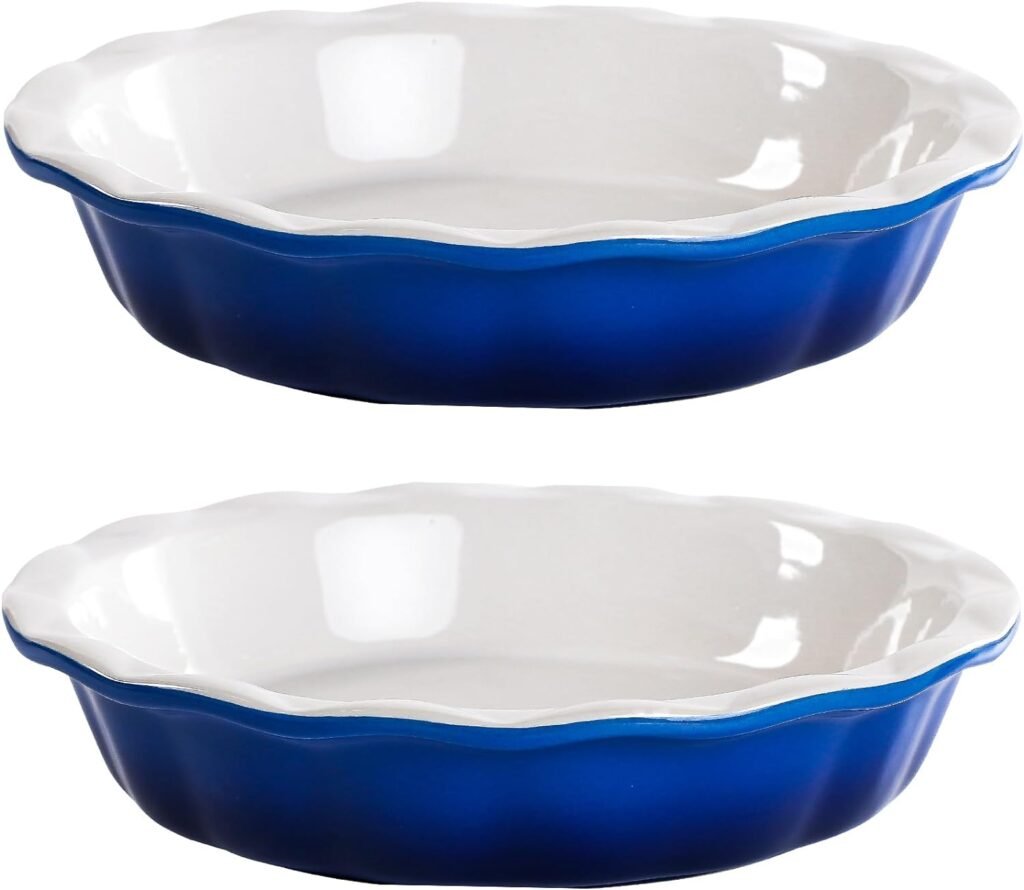 Lareina Ceramic 9 Inch Deep Dish Pie Pans, Set of 2, Blue, Non-Stick, Oven  Dishwasher Safe, Ideal for Baking Pies, Quiches, Cakes