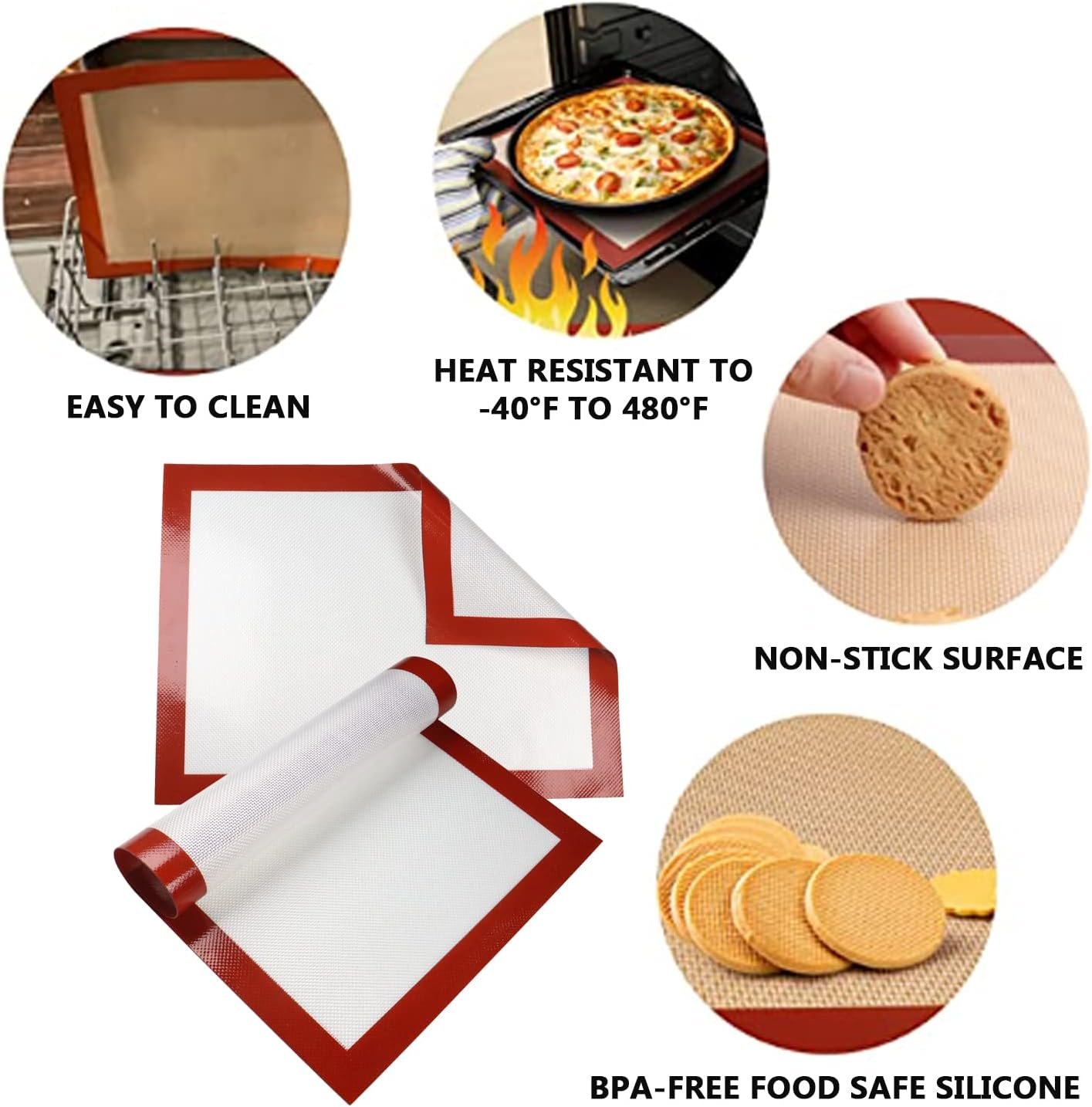 Large Silicone Baking Mat, Reusable BPA Free Bakeware Liner, Heat-Resistant Cookware, (Qty. 1)