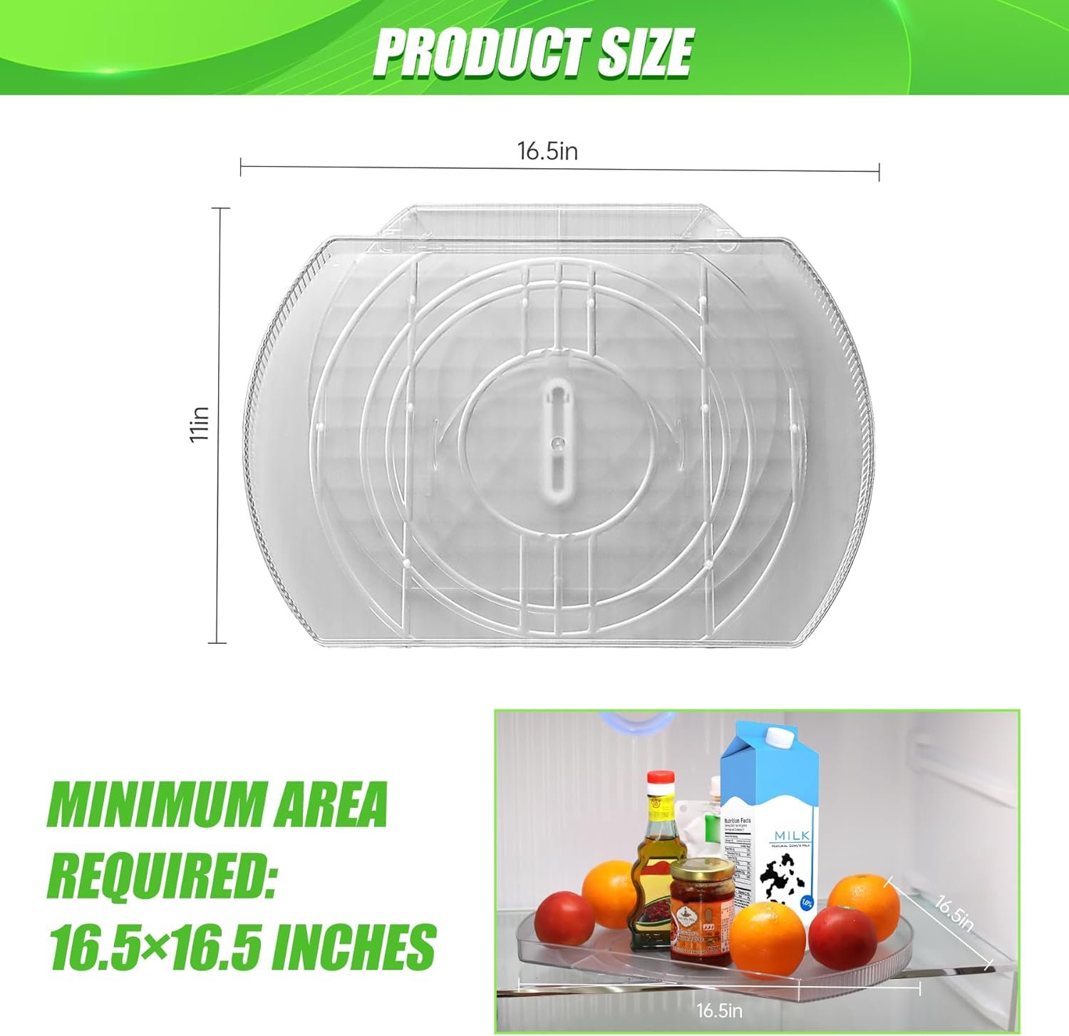 Lazy Susan Turntable Organizer for Refrigerator - 16.5 Inches Clear Rectangular Lazy Susan for Refrigerator Organizers and Storage, Fridge Lazy Susan Organizer for Kitchen, Cabinet, Countertop, Table