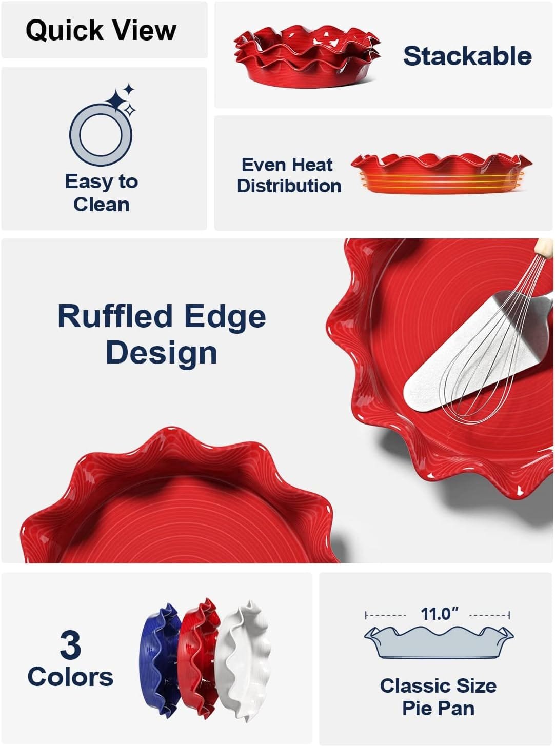 LE TAUCI Ceramic Pie Pans for Baking, 11 Inches Deep Dish Pie Plate for Apple Pie, Pot Pie, 48 Ounce Baking Dish with Ruffled Edge, Set of 2, White LE TAUCI Ceramic Pie Pans for Baking, 11 Inches Deep Dish Pie Plate for Apple Pie, Pot Pie, 48 Ounce Baking Dish with Ruffled Edge, Set of 2, White