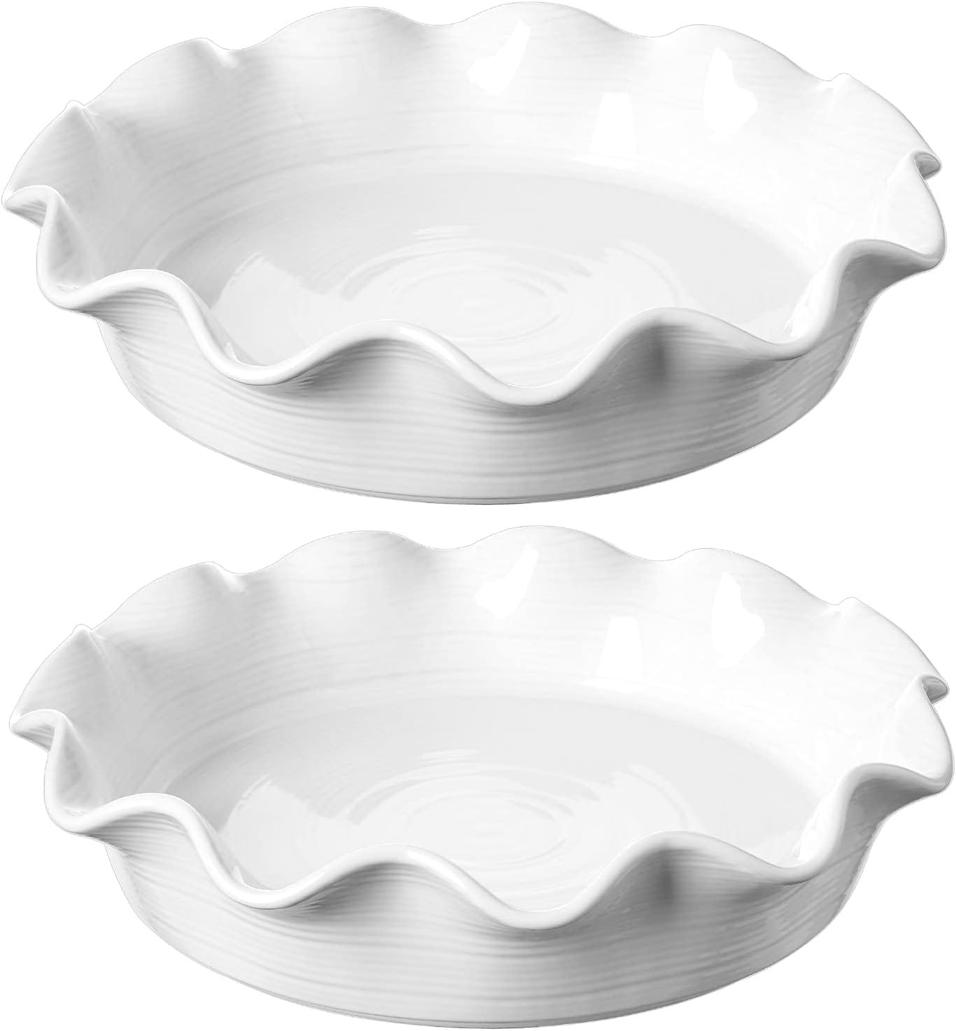 LE TAUCI Ceramic Pie Pans for Baking, 11 Inches Deep Dish Pie Plate for Apple Pie, Pot Pie, 48 Ounce Baking Dish with Ruffled Edge, Set of 2, White LE TAUCI Ceramic Pie Pans for Baking, 11 Inches Deep Dish Pie Plate for Apple Pie, Pot Pie, 48 Ounce Baking Dish with Ruffled Edge, Set of 2, White