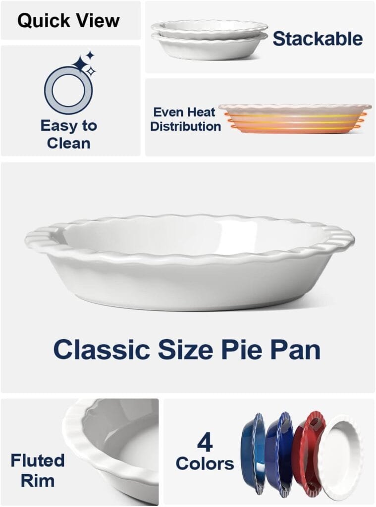 LE TAUCI Ceramic Pie Pans for Baking, 9 Inches Pie Plate for Apple Pie, Round Baking Dish, 36 Ounce Fluted Dish Pie Pan, Set of 2, White LE TAUCI Ceramic Pie Pans for Baking, 9 Inches Pie Plate for Apple Pie, Round Baking Dish, 36 Ounce Fluted Dish Pie Pan, Set of 2, White