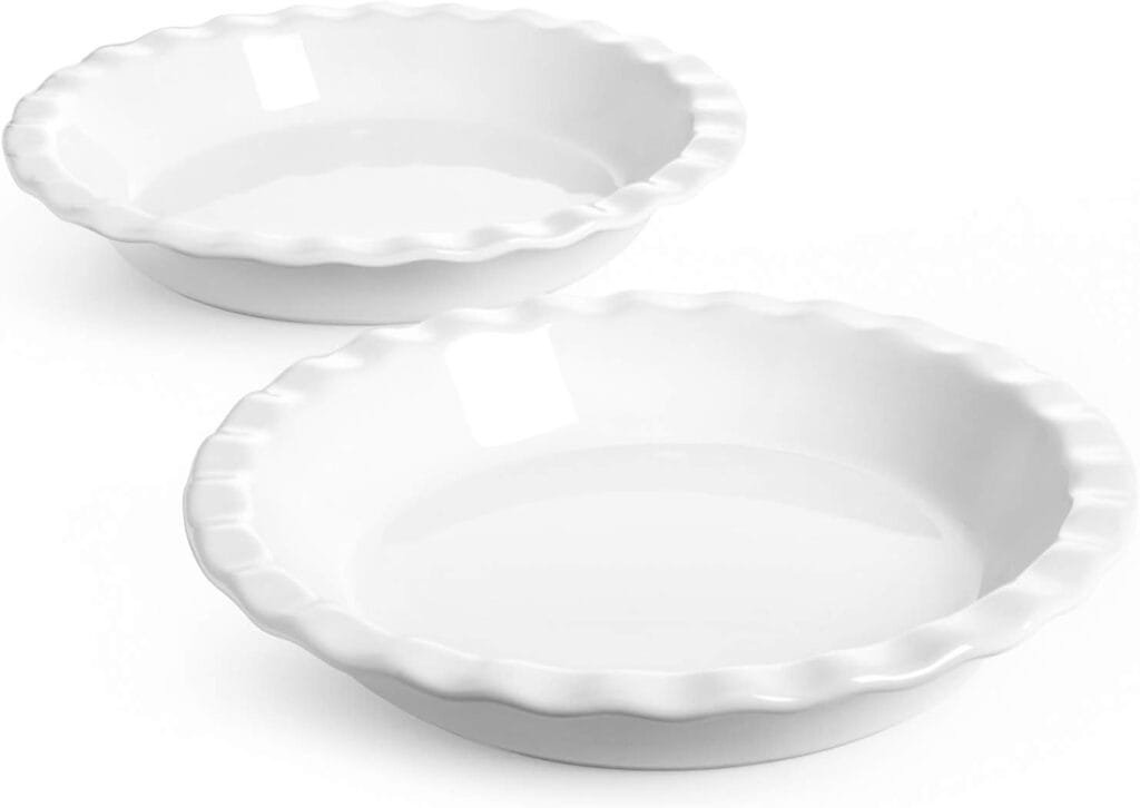 LE TAUCI Ceramic Pie Pans for Baking, 9 Inches Pie Plate for Apple Pie, Round Baking Dish, 36 Ounce Fluted Dish Pie Pan, Set of 2, White LE TAUCI Ceramic Pie Pans for Baking, 9 Inches Pie Plate for Apple Pie, Round Baking Dish, 36 Ounce Fluted Dish Pie Pan, Set of 2, White